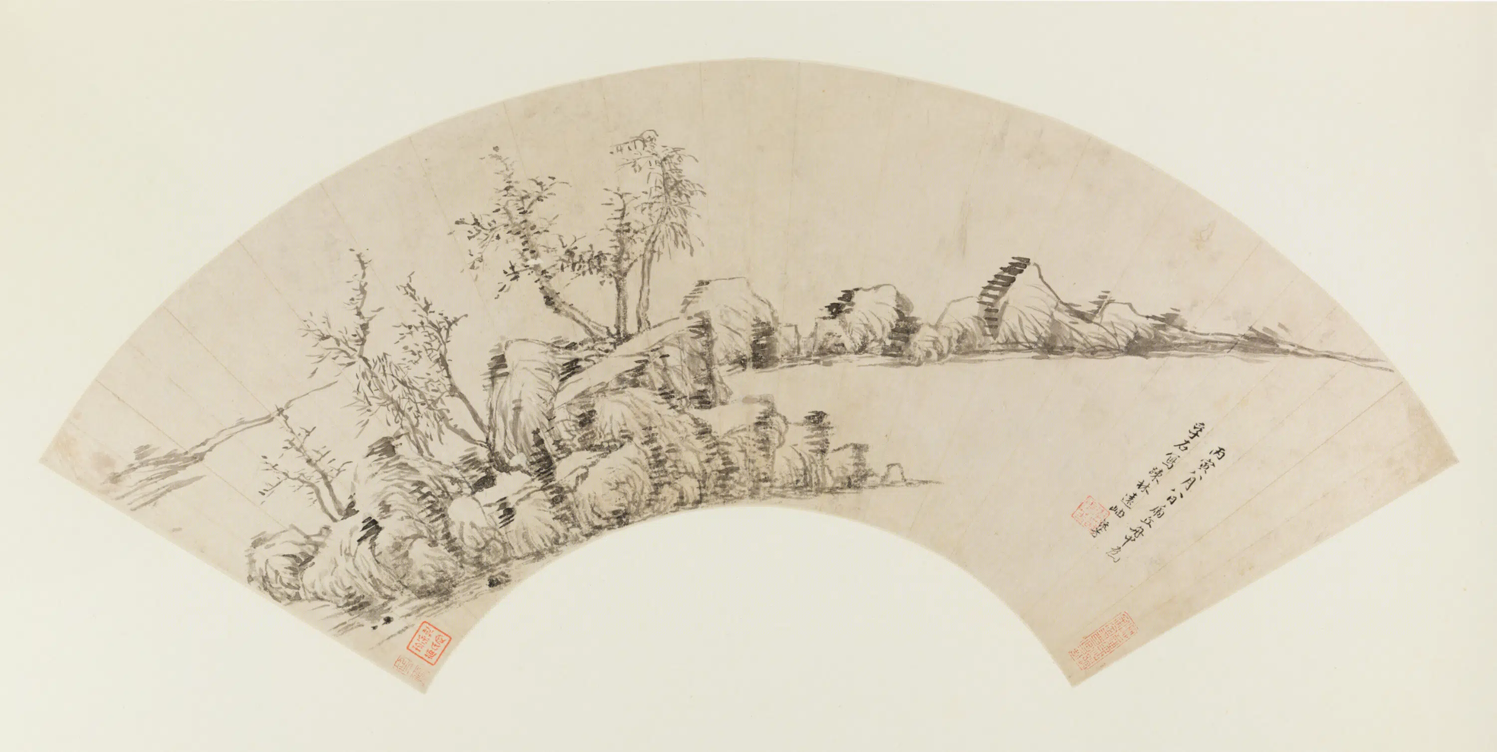 明朝【李流芳】《疏林远岫图扇》