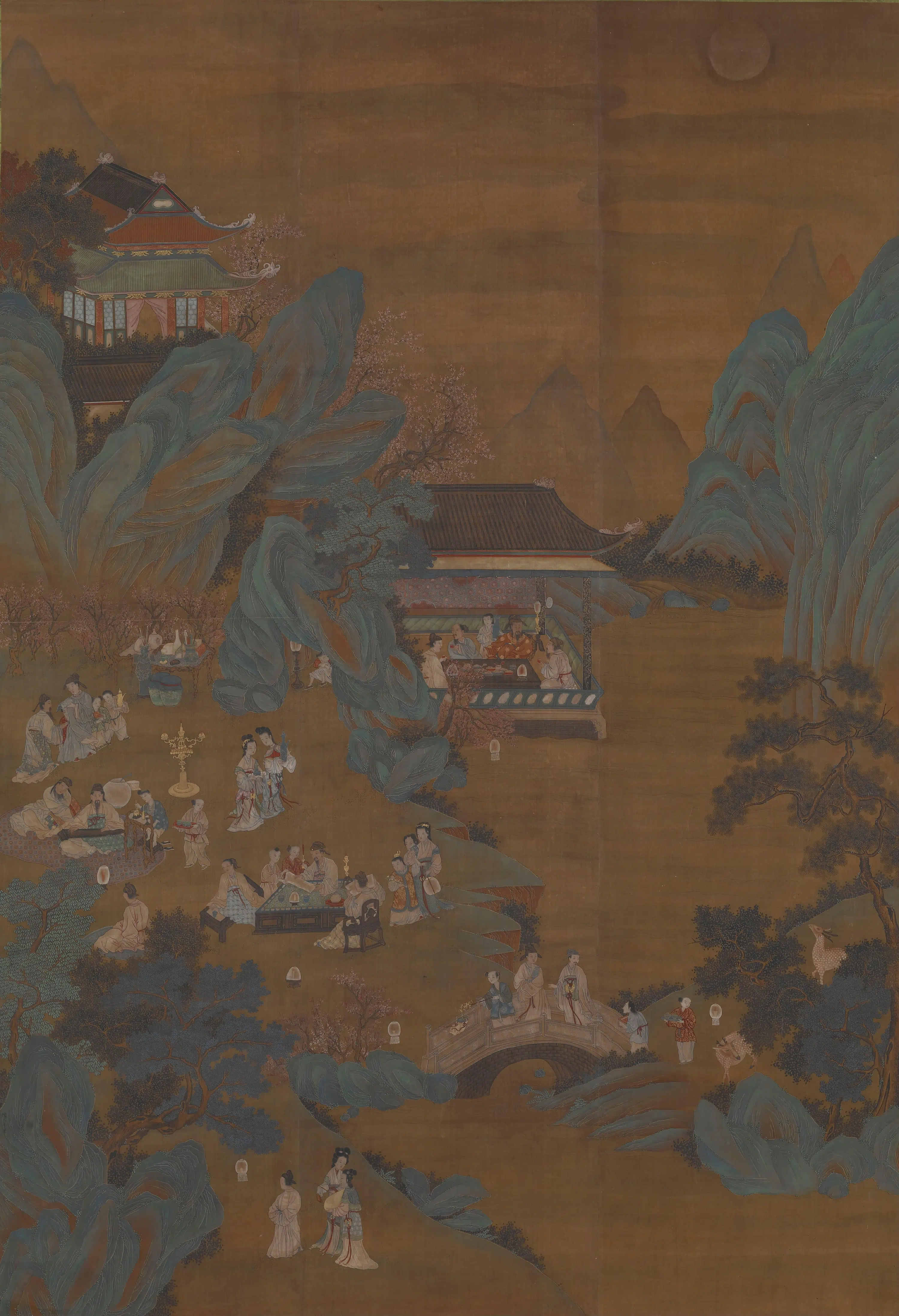 宋代【赵令穰赵大年】《夜宴桃李图》