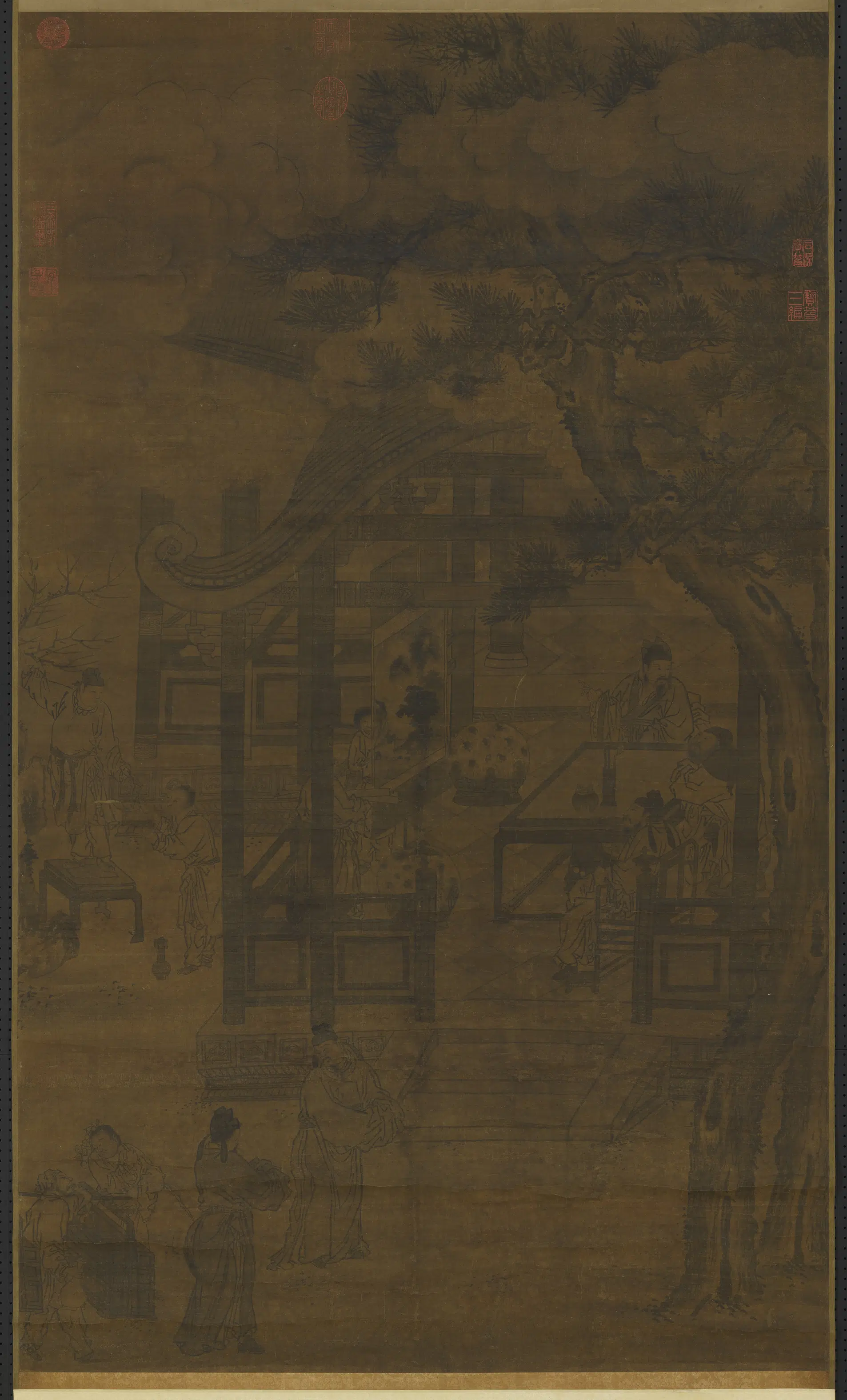 元代《元人画冬室画禅图轴》 第1张 元代《元人画冬室画禅图轴》 第1张