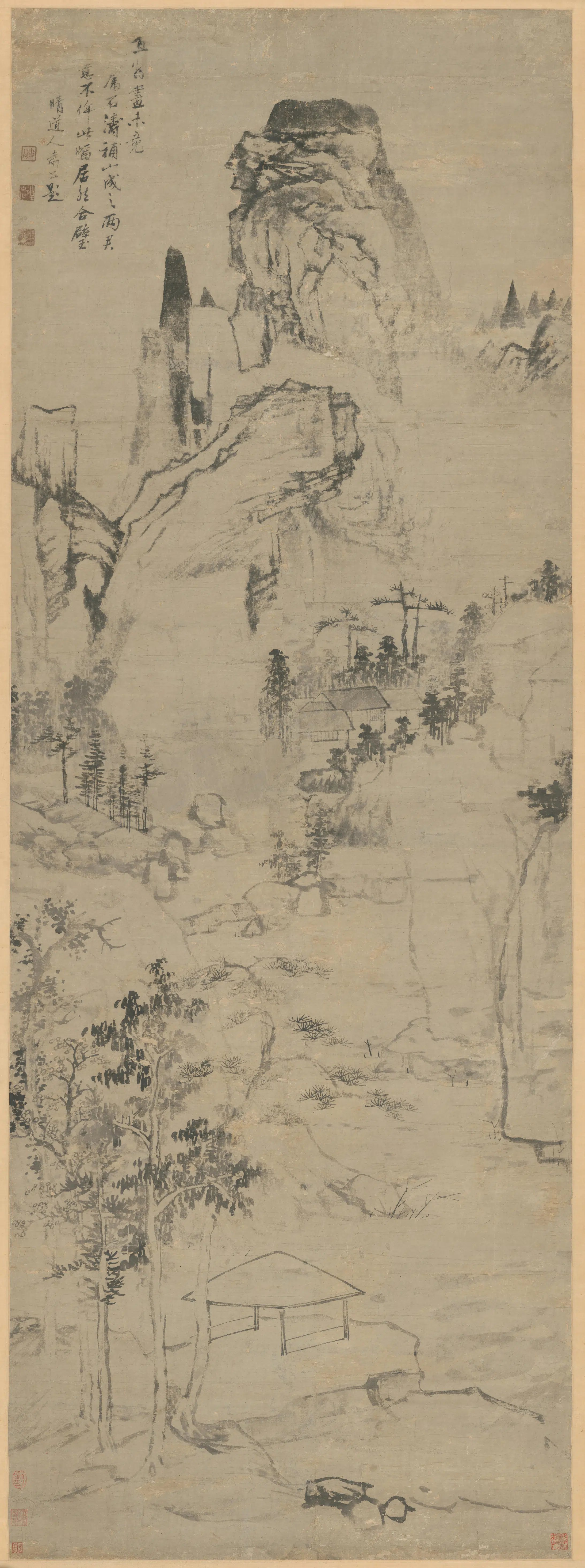 清代【查士标】《与石涛合画山水图轴》
