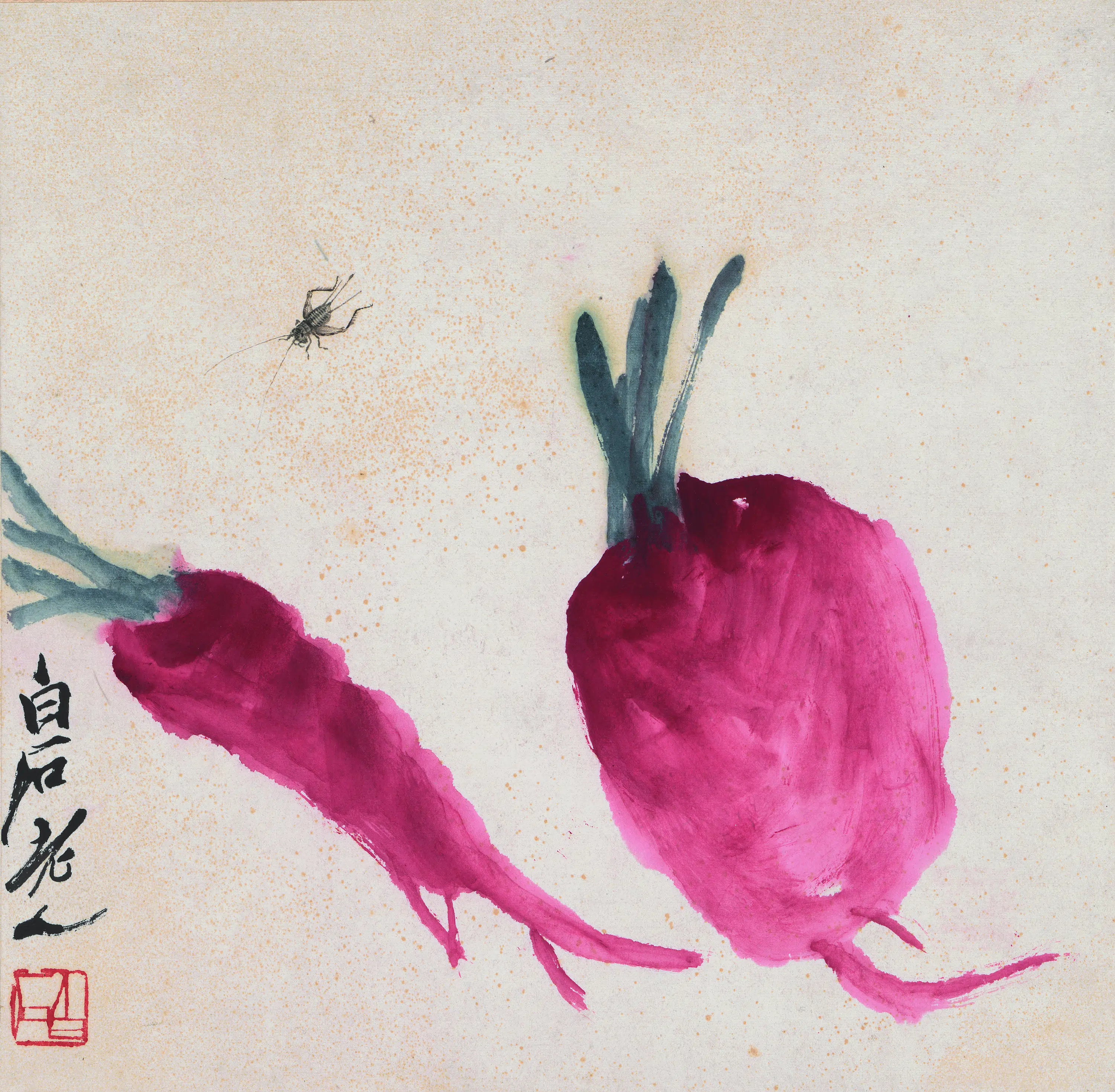 近现代【齐白石】《花果草虫册-萝卜草虫图》