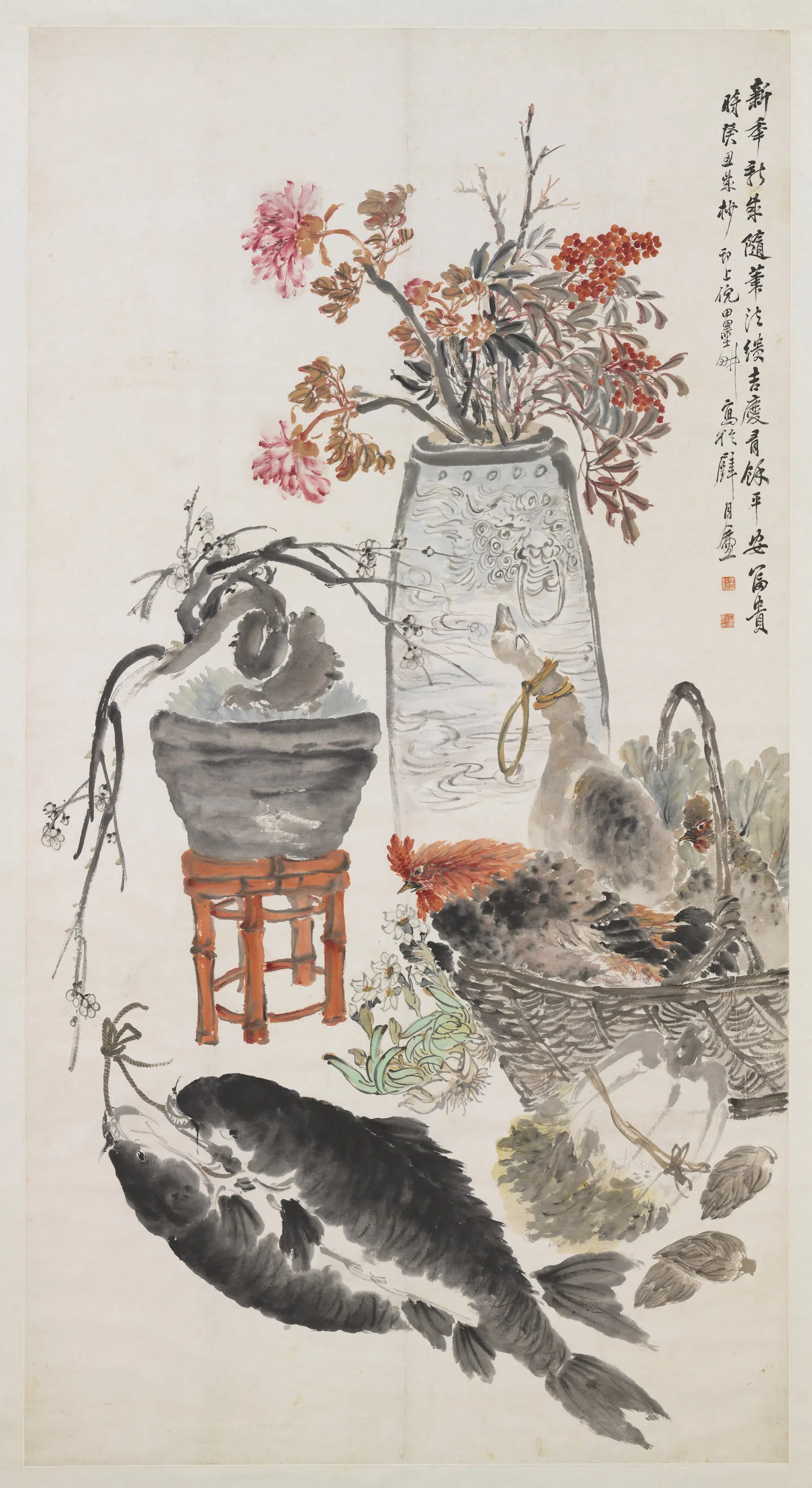 清代【倪田】《岁朝清供图轴》