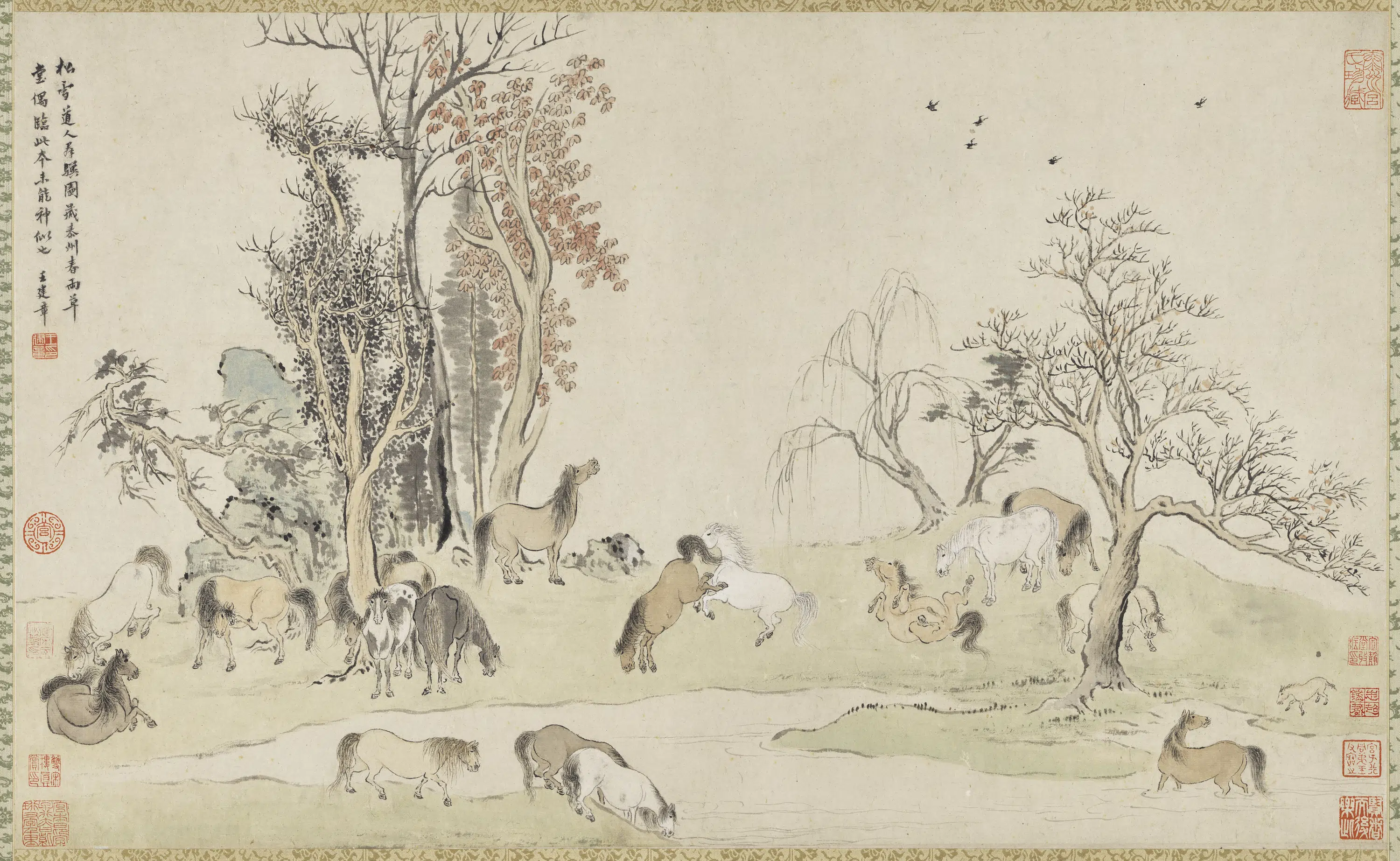明朝【王建章】《临松雪马图轴》