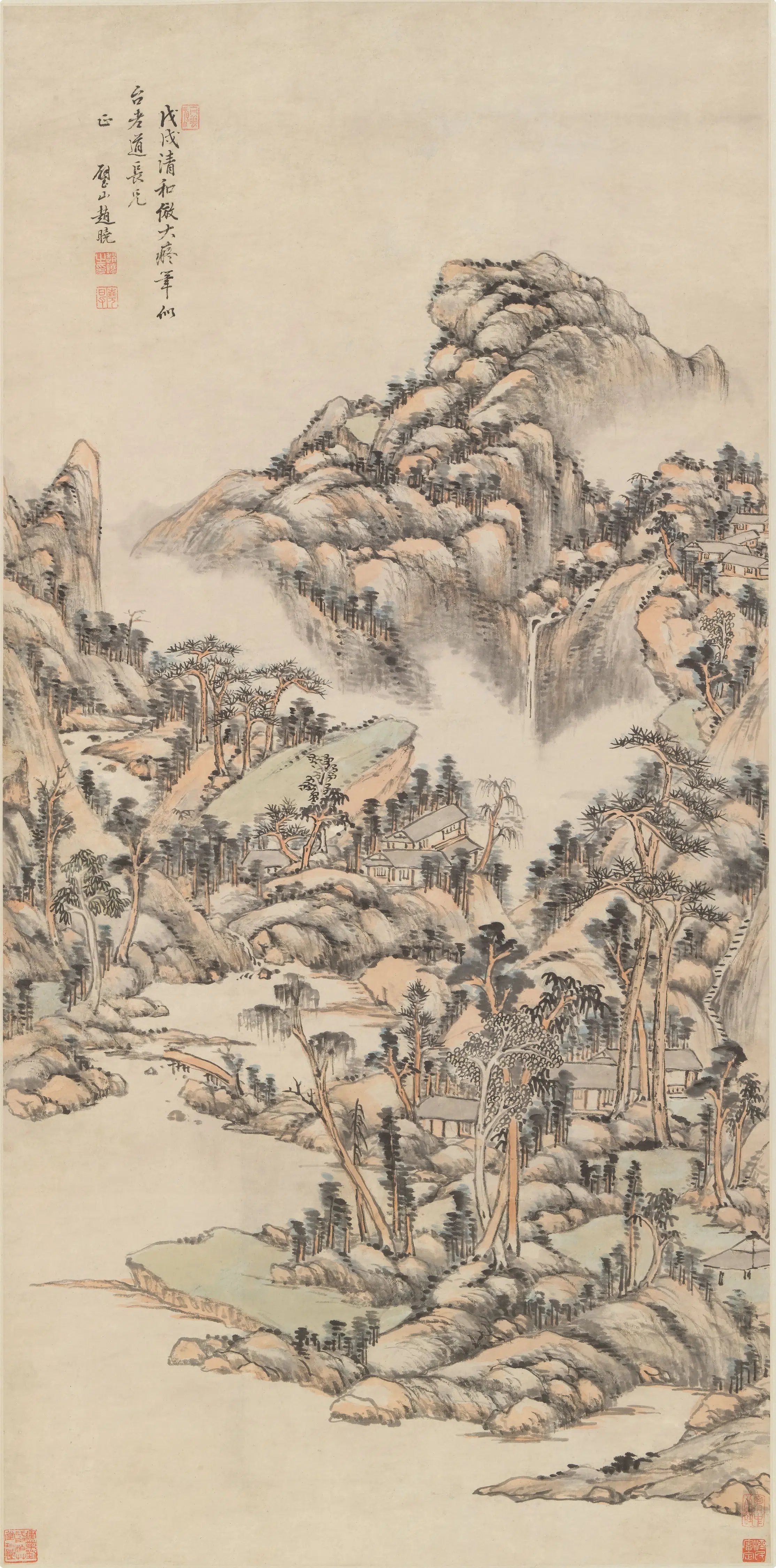 清代【赵晓】《仿大痴山水轴》