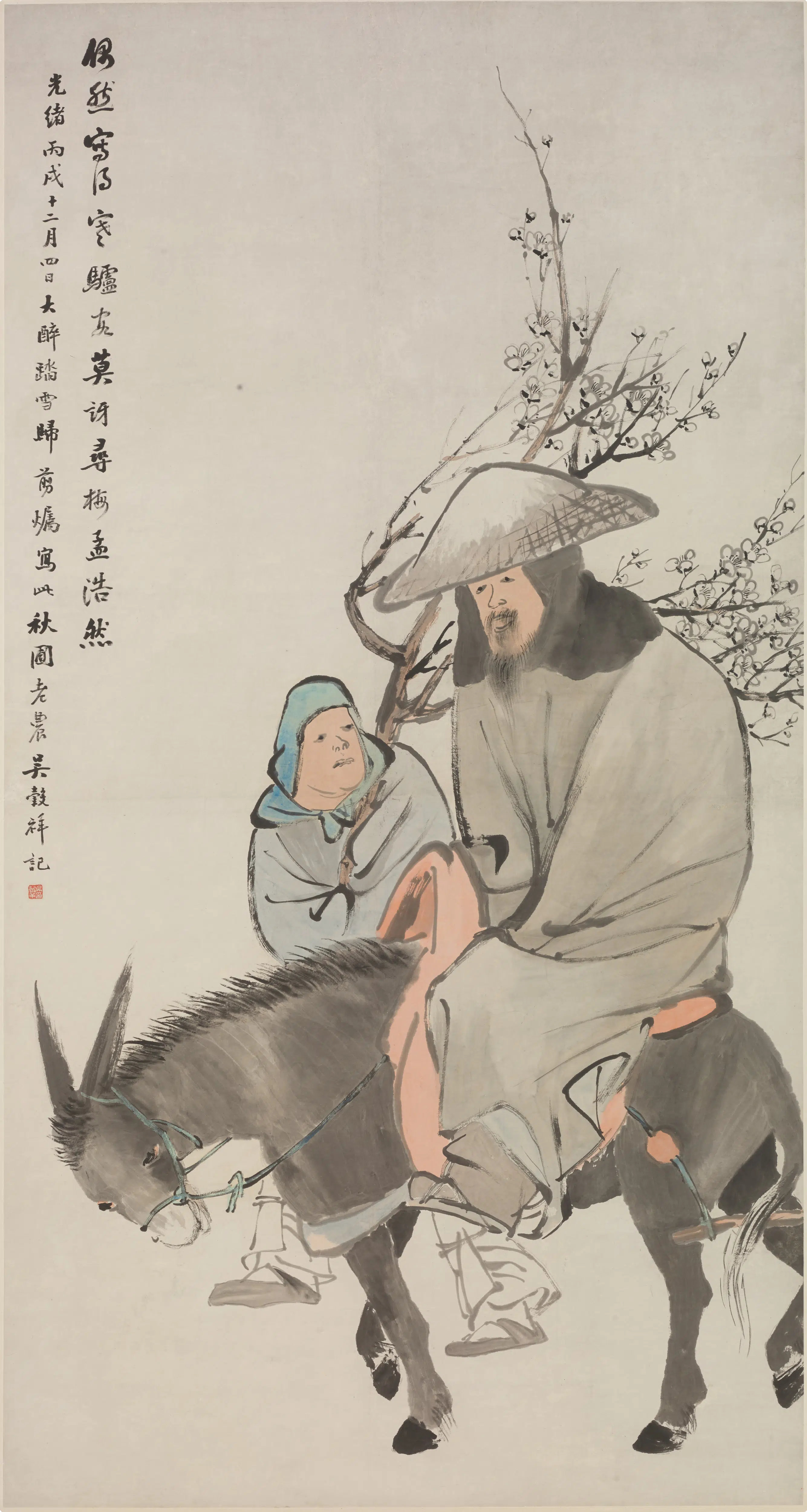 清代【吴谷祥（吴榖祥）】《骑驴寻梅图轴》