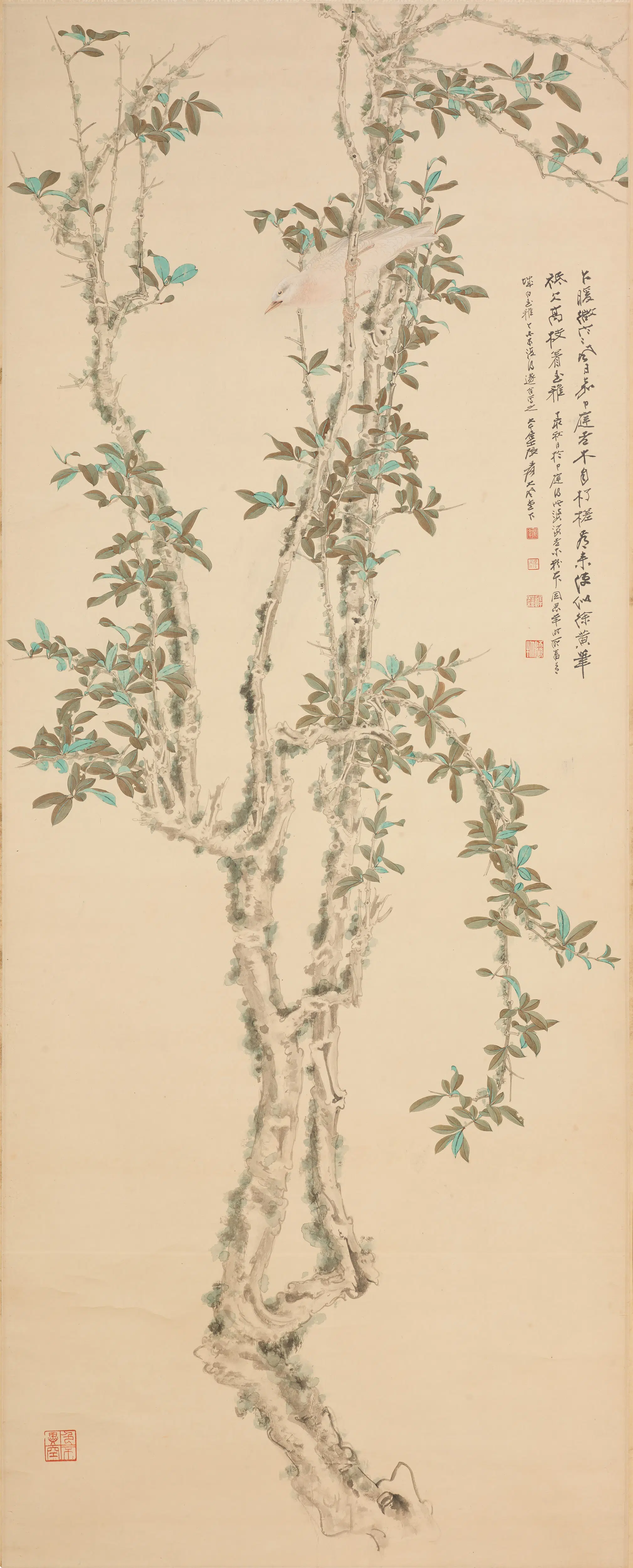 近现代【张大千】《老木白玉鸦图轴》