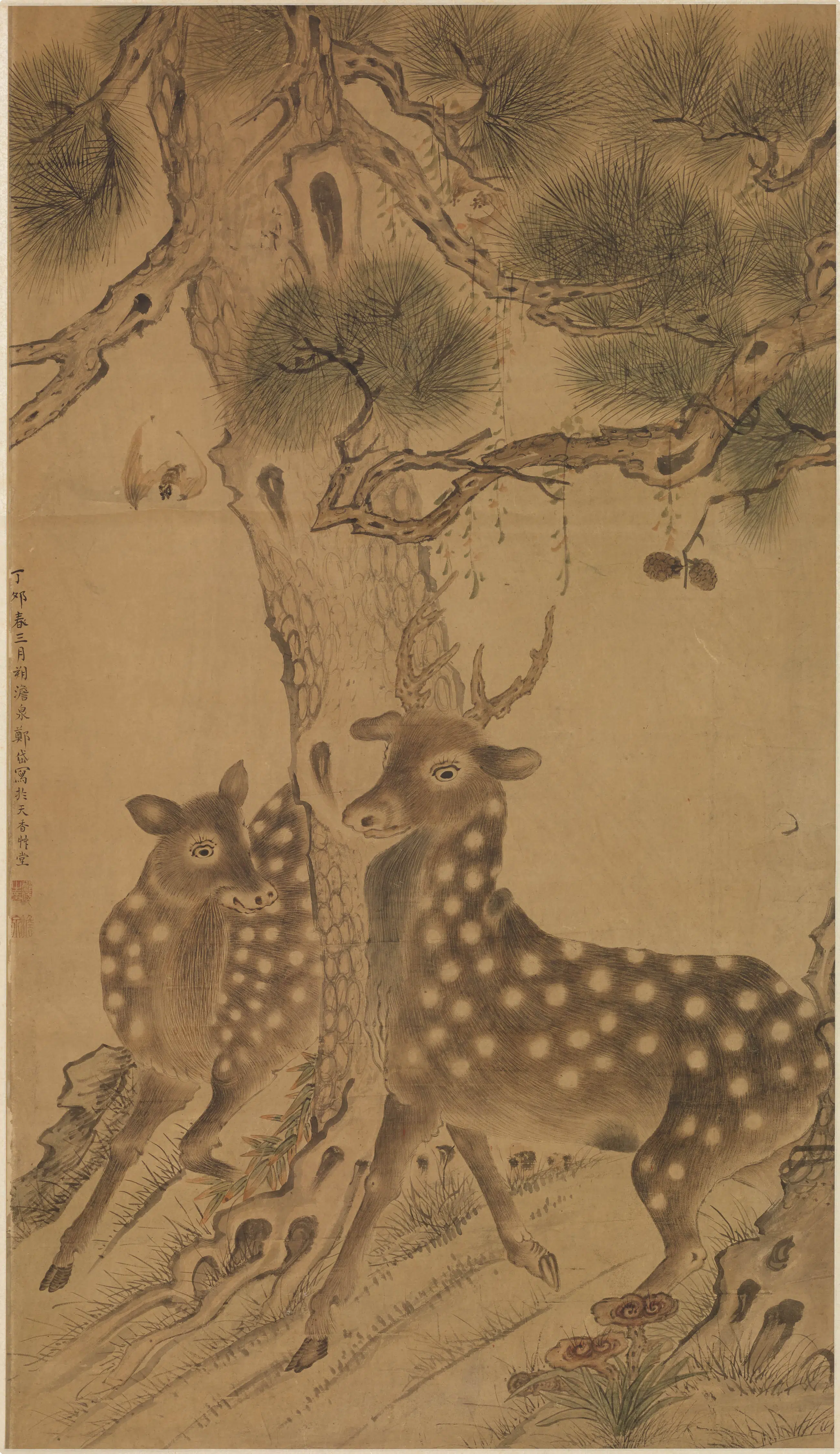 清代【郑岱】《福禄图轴》
