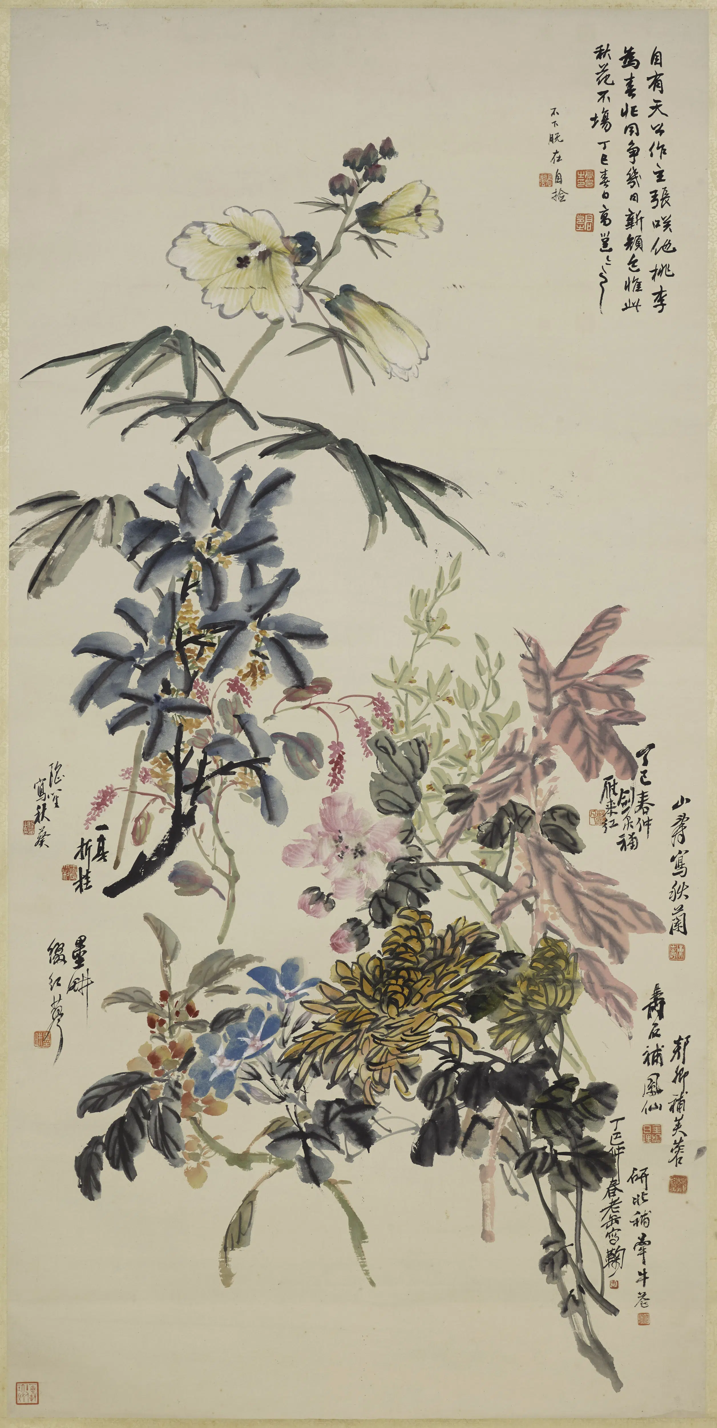 清代【吴昌硕】《高邕等合作九秋集景轴》