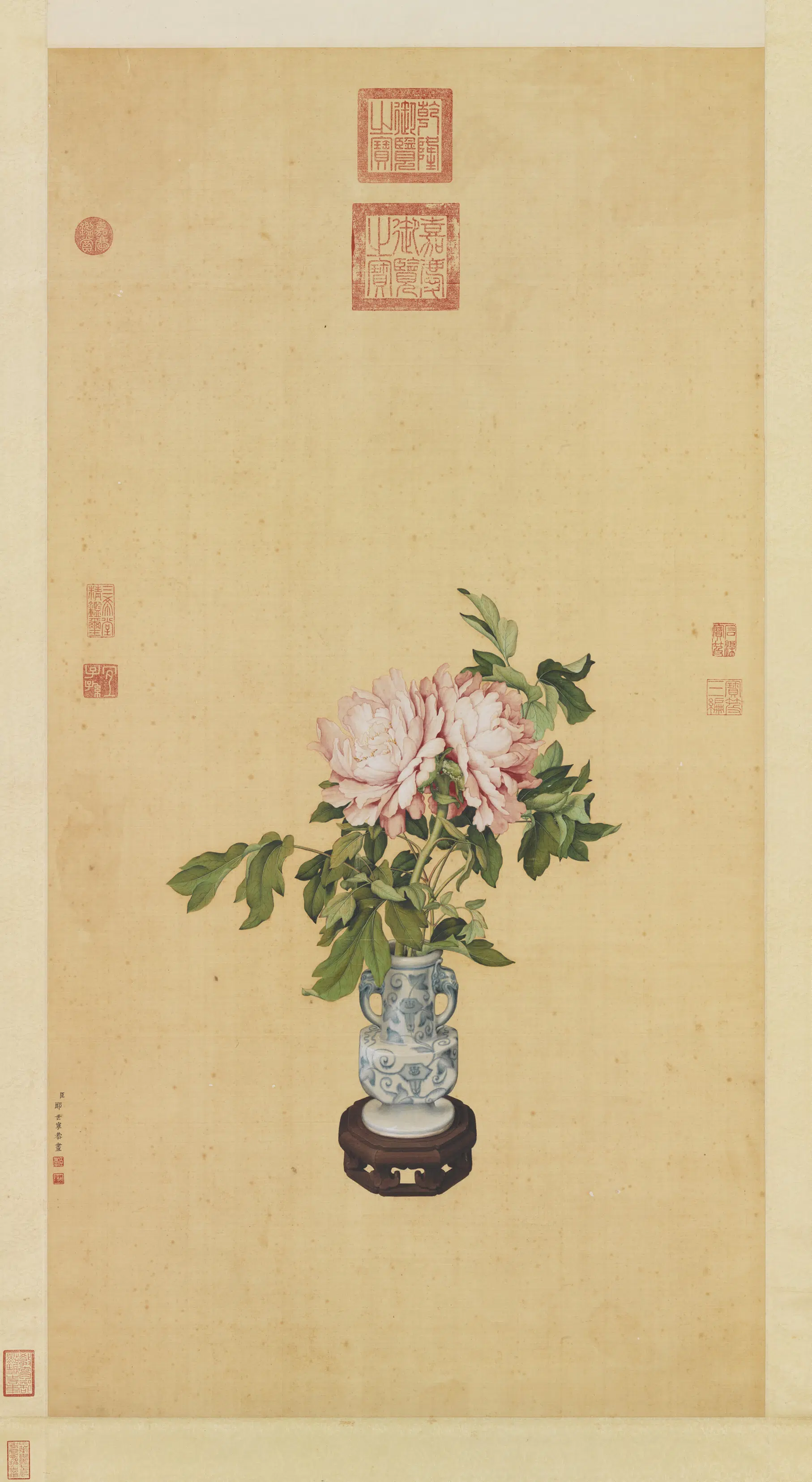 清代【郎世宁】《画瓶花图轴》