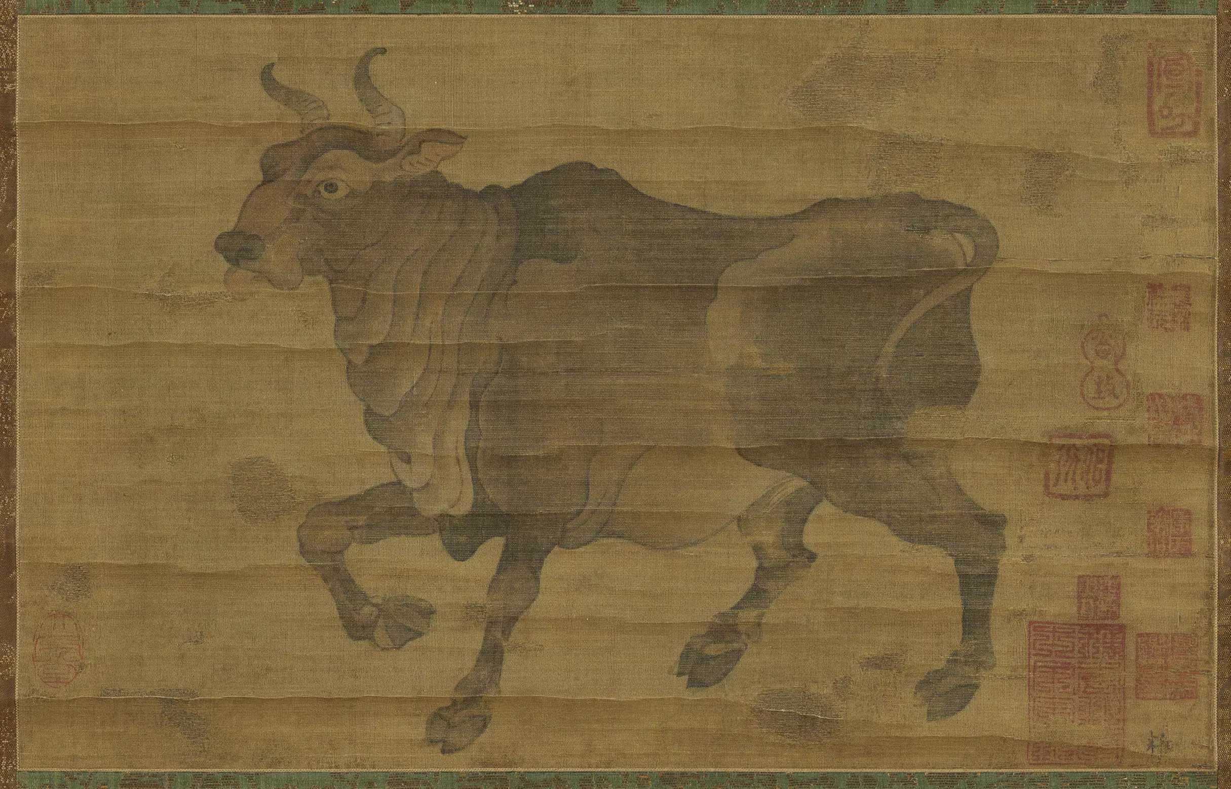 唐朝《唐人画牛图轴》