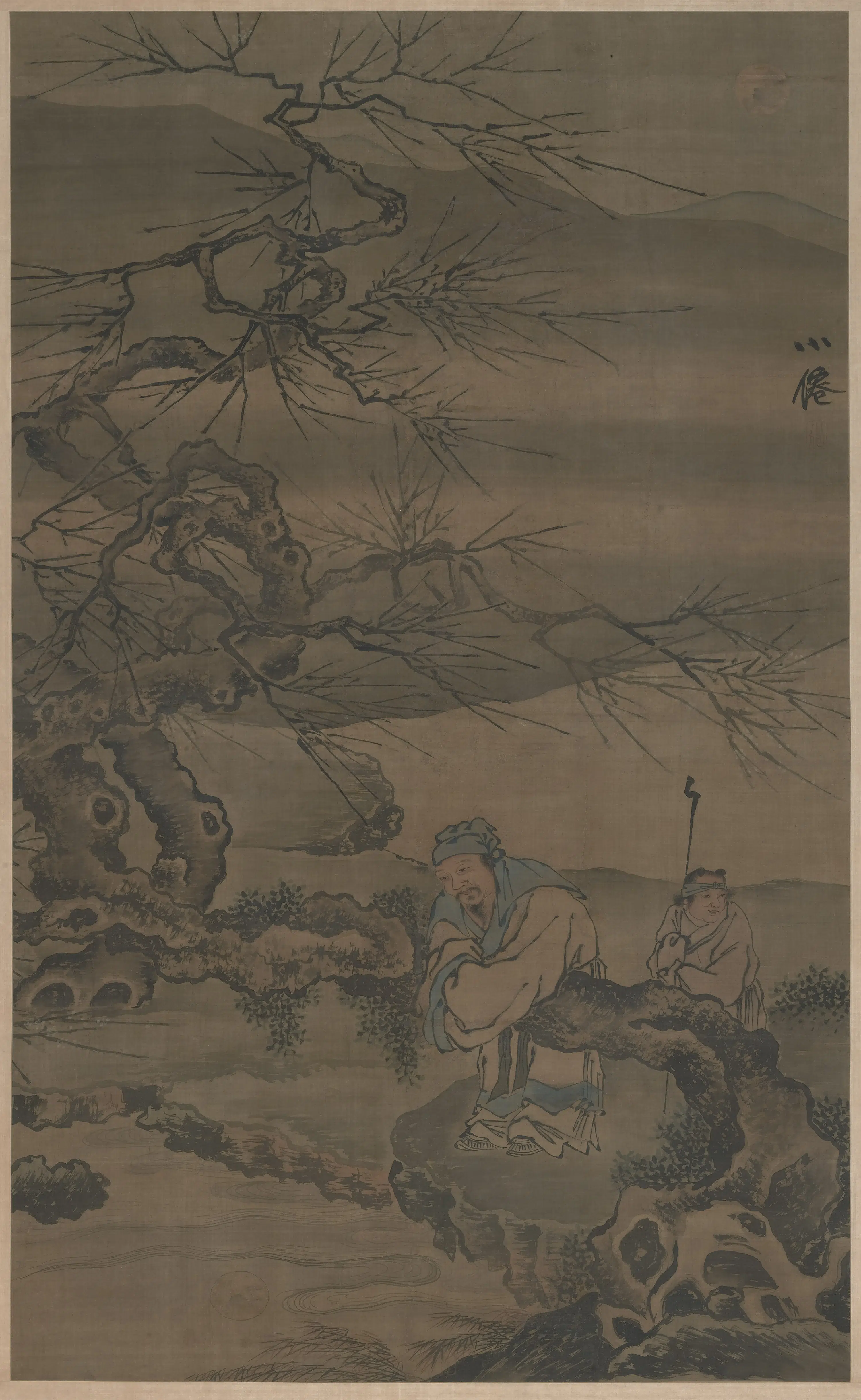 明朝【吴伟】《观月图轴》