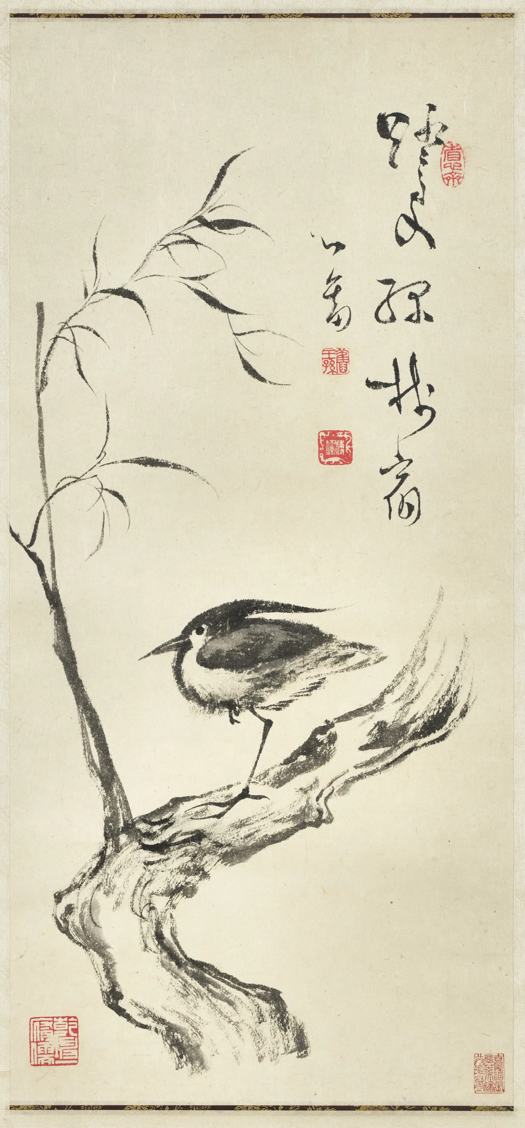 近现代【溥儒（溥心畬）】《禽柳图轴》