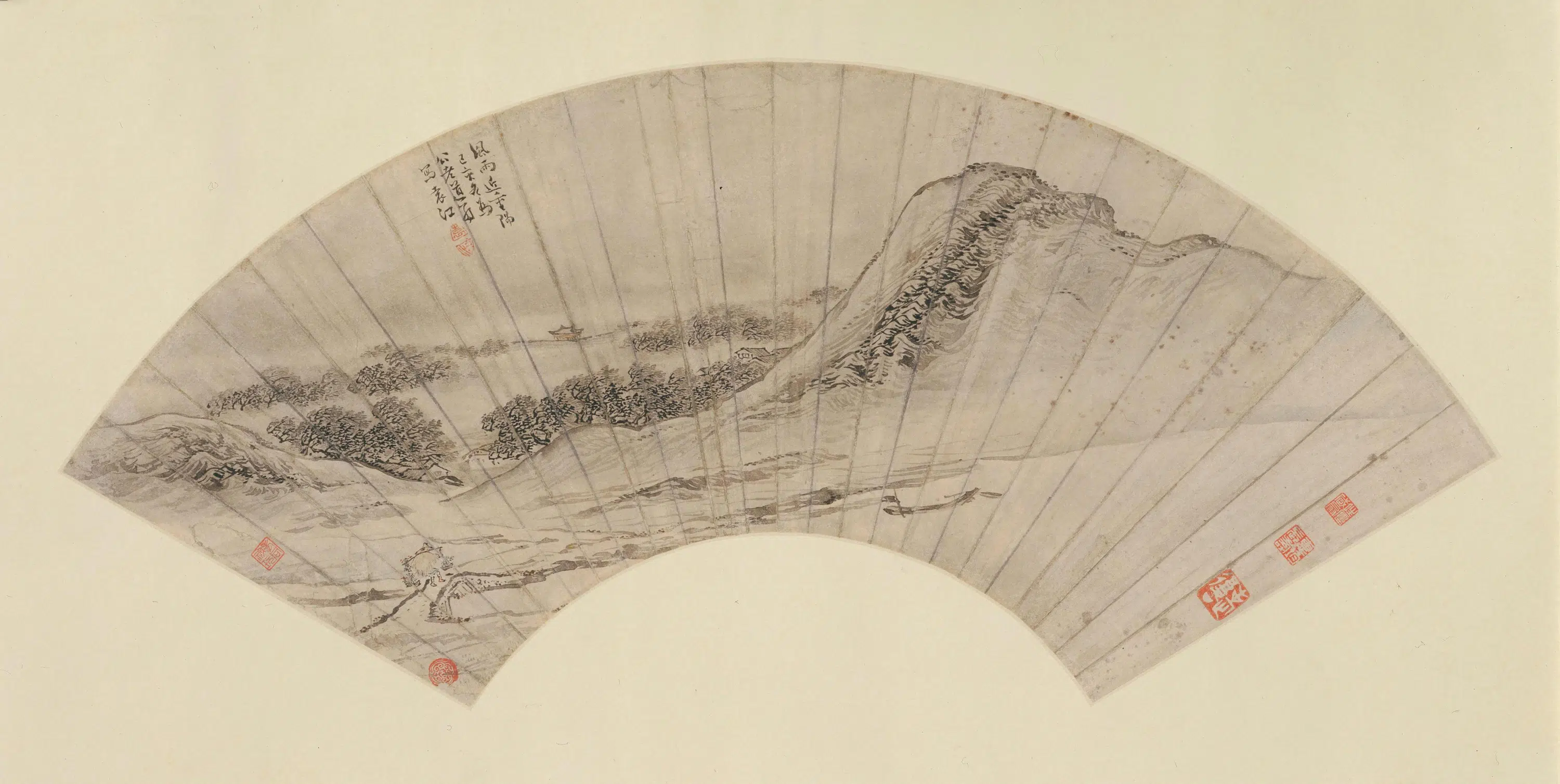 清代【袁江】《风雨重阳图扇页》 第1张 清代【袁江】《风雨重阳图扇页》 第1张