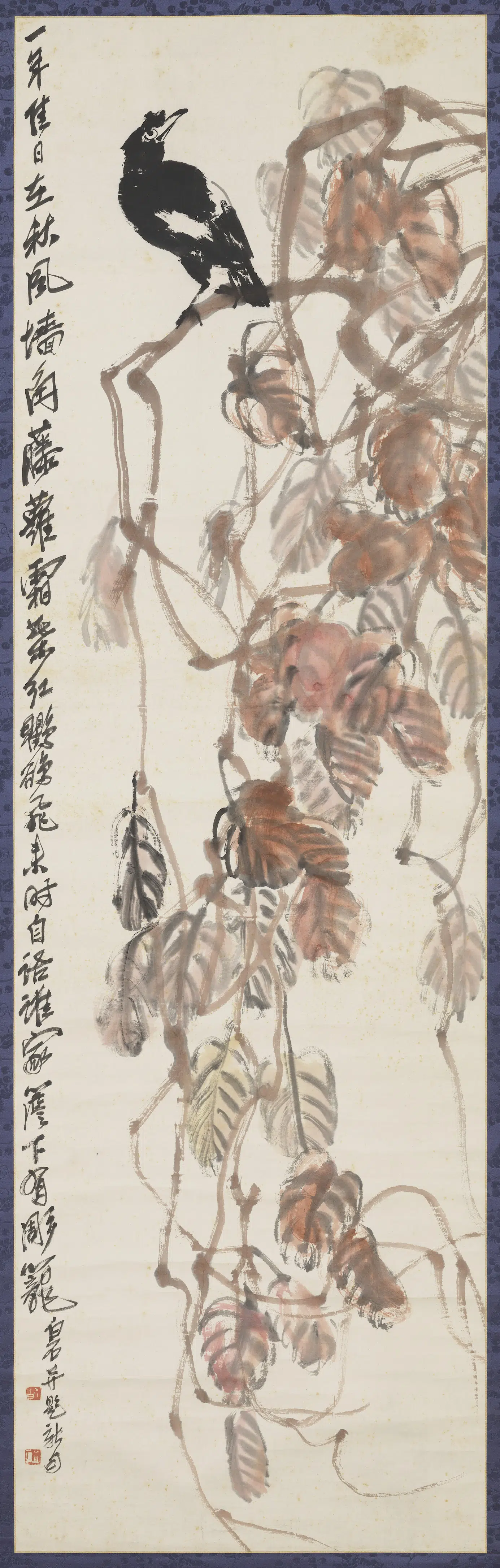 近现代【齐白石】《红藤鸜鹆图轴》