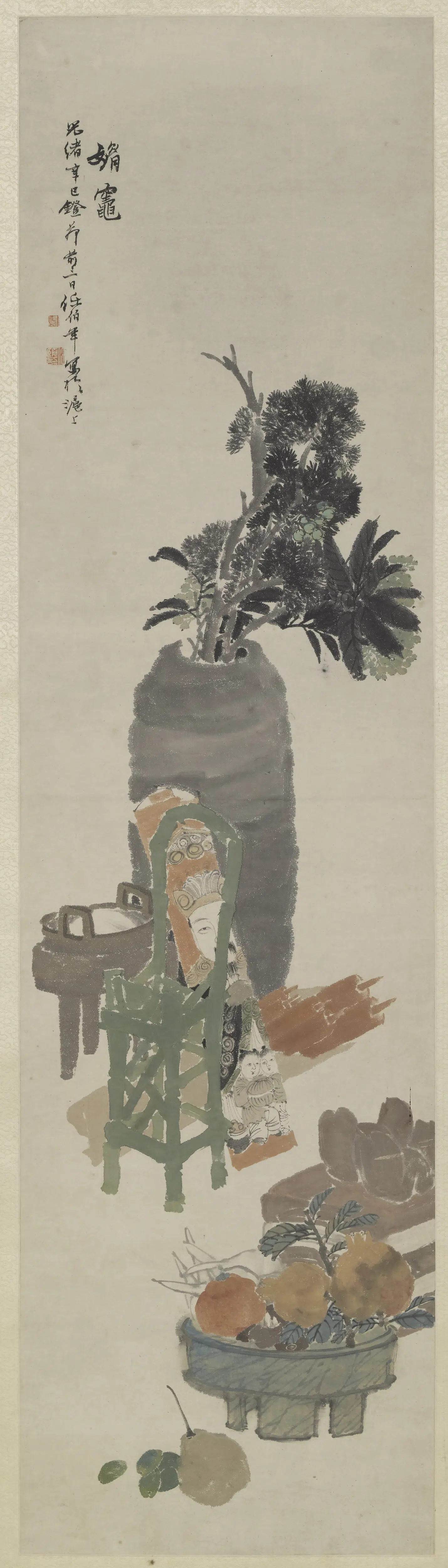 清代【任伯年（任颐）】《媚灶图轴》