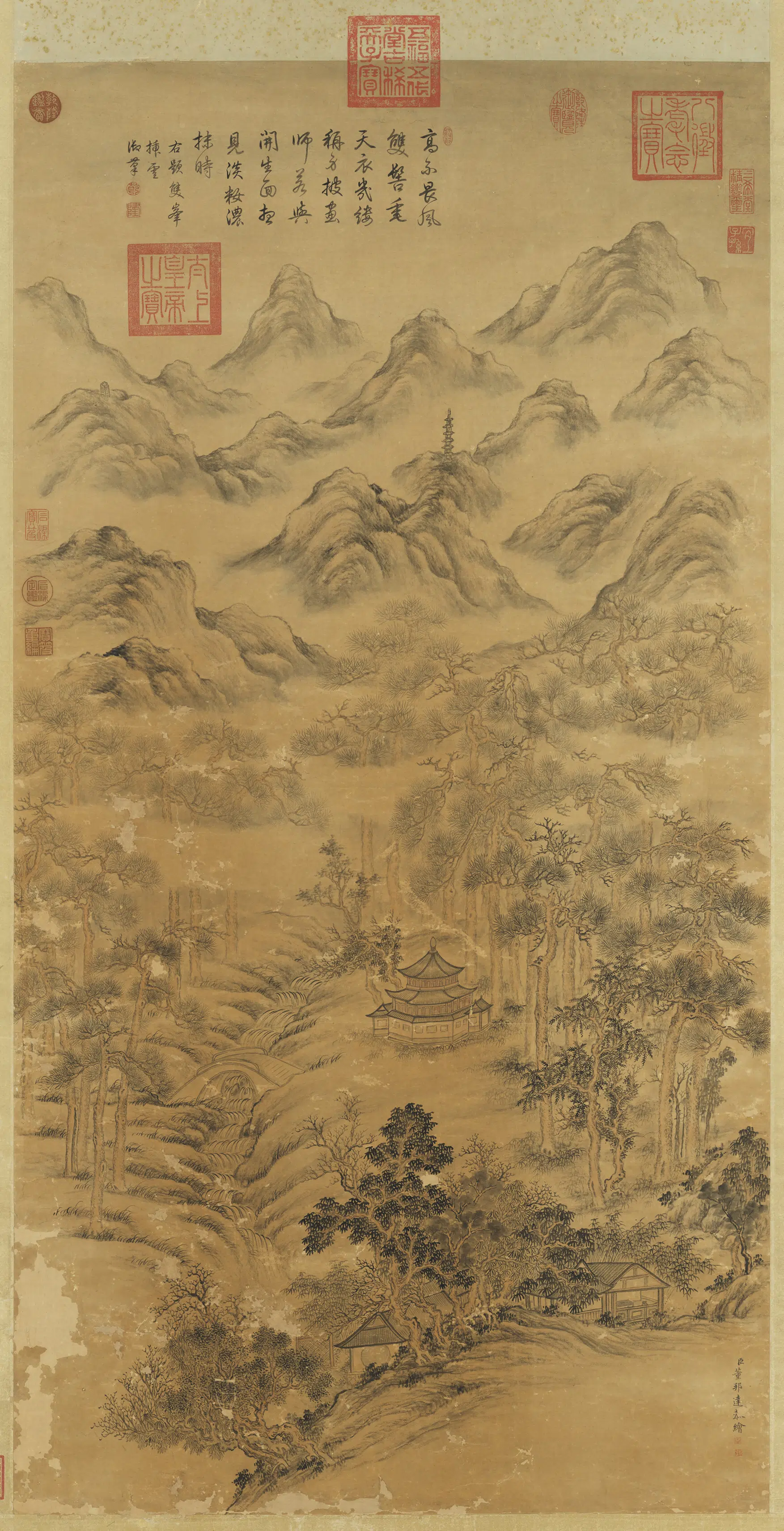 清代【董邦达】《双峰插云图轴》