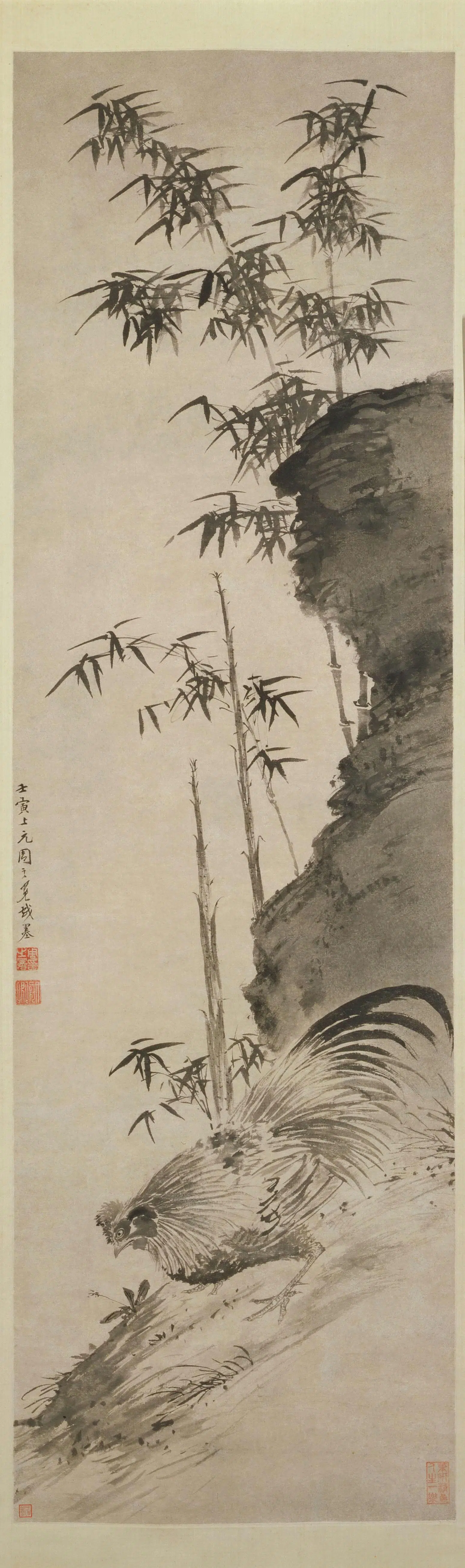 明朝【周之冕】《竹鸡图轴》