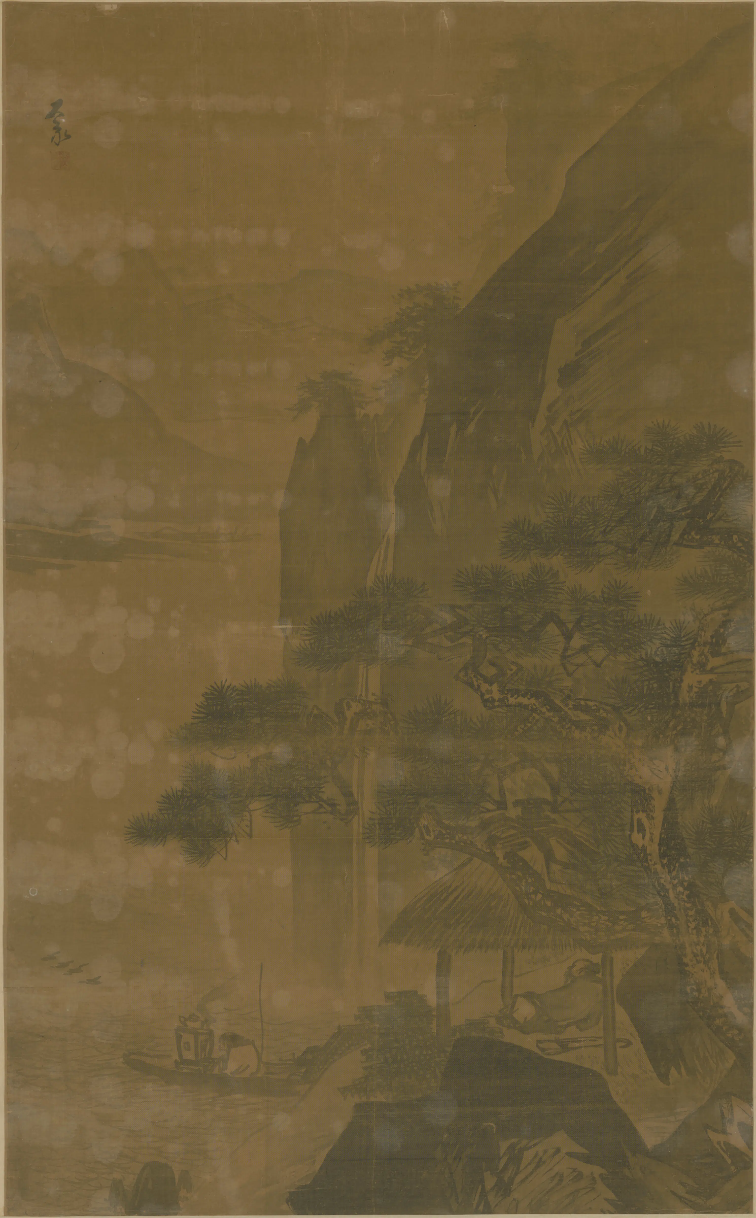 明朝【施雨】《松阴观雁轴》