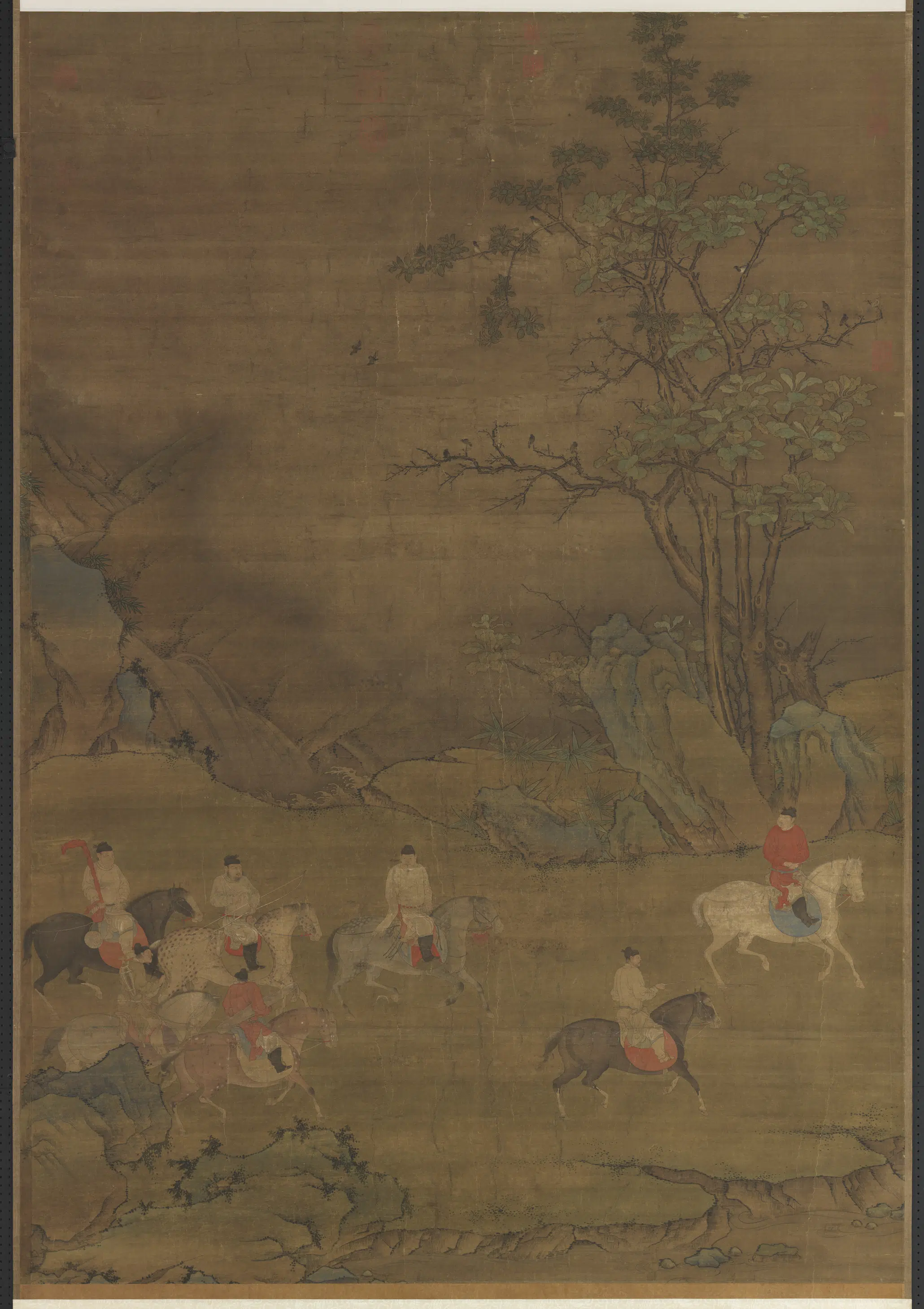 唐朝《唐人春郊游骑图轴》 第1张