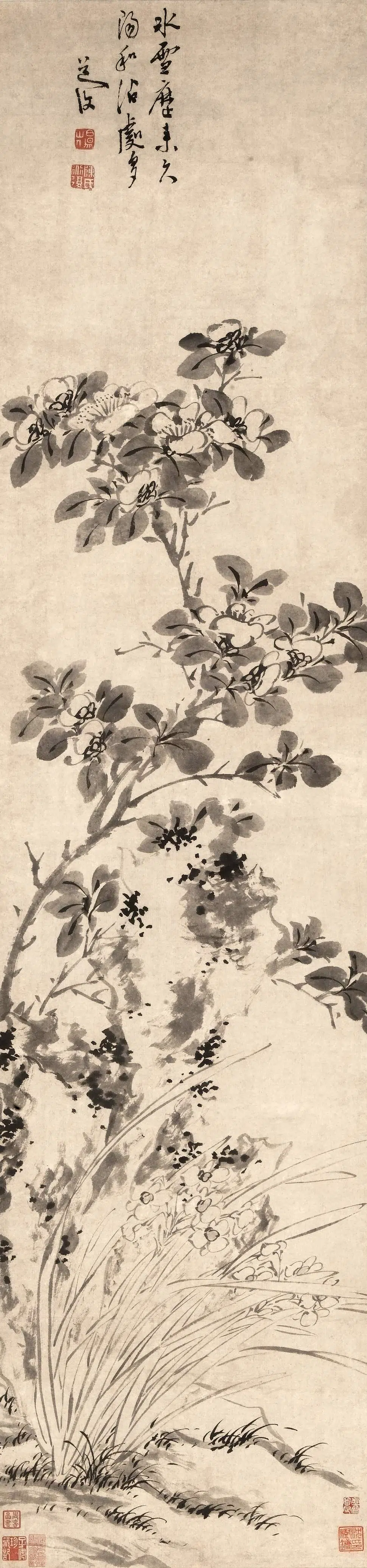 明朝【陈淳（道复）】《山茶水仙图轴》