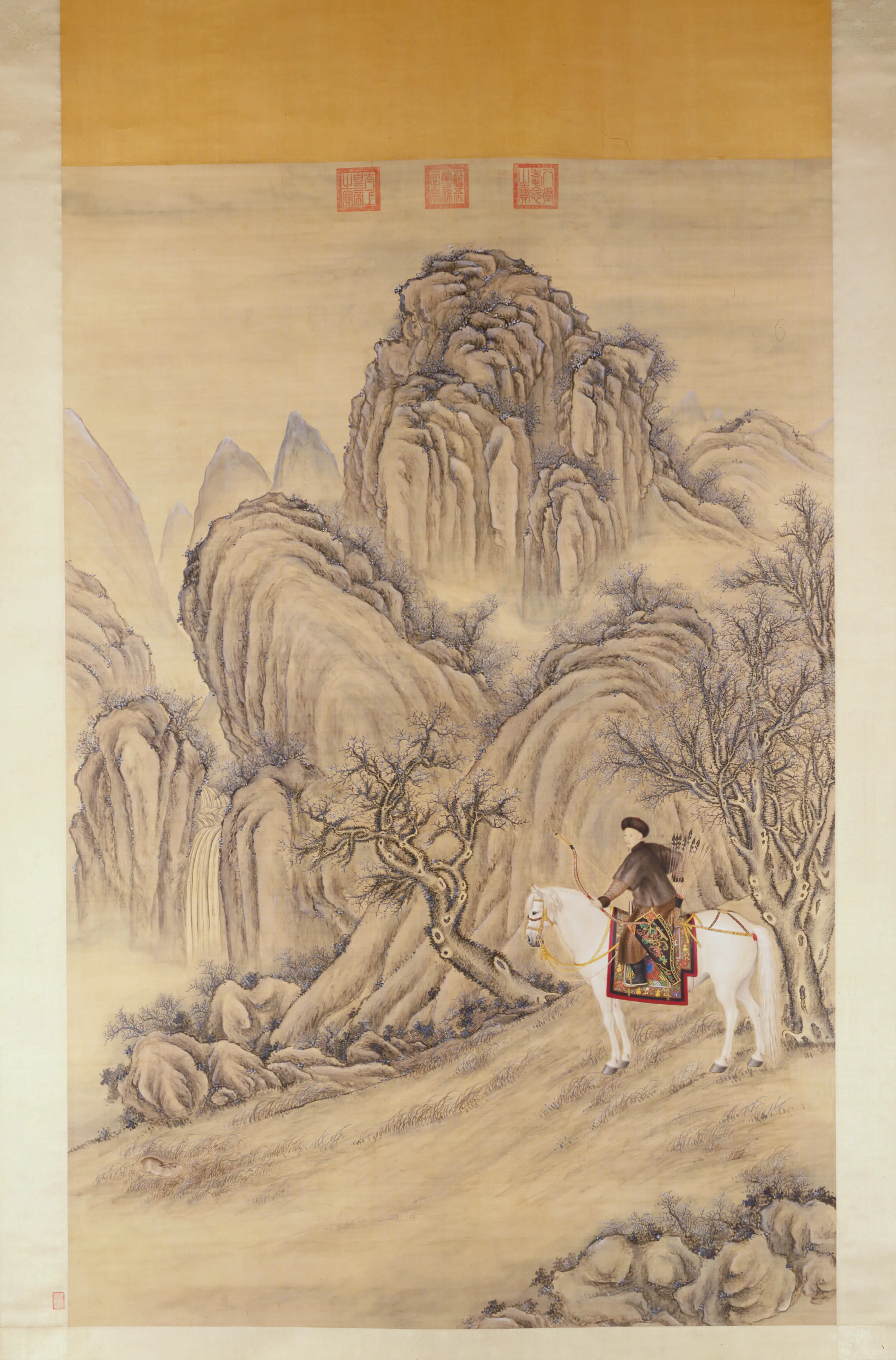 清代【爱新觉罗弘历-乾隆-清高宗】《清人画弘历射兔图轴》