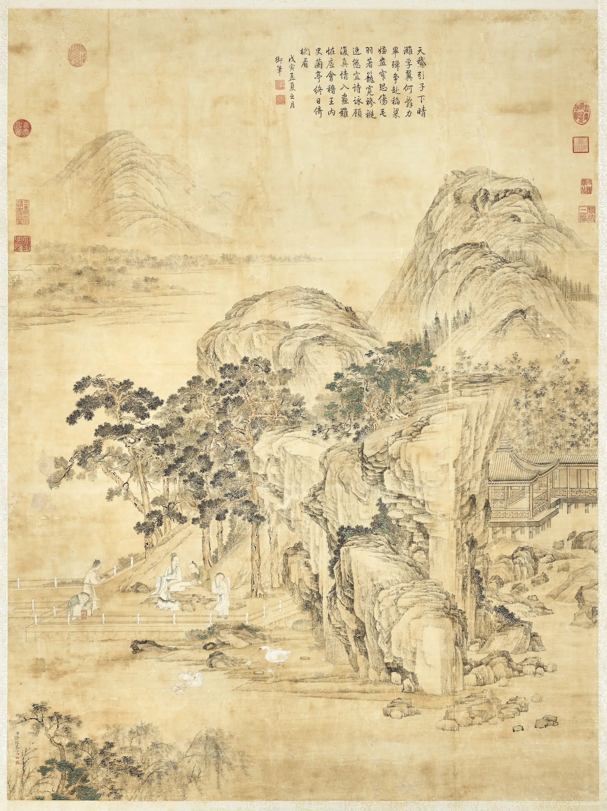清代【徐扬】《绘鹅子图御题图轴》