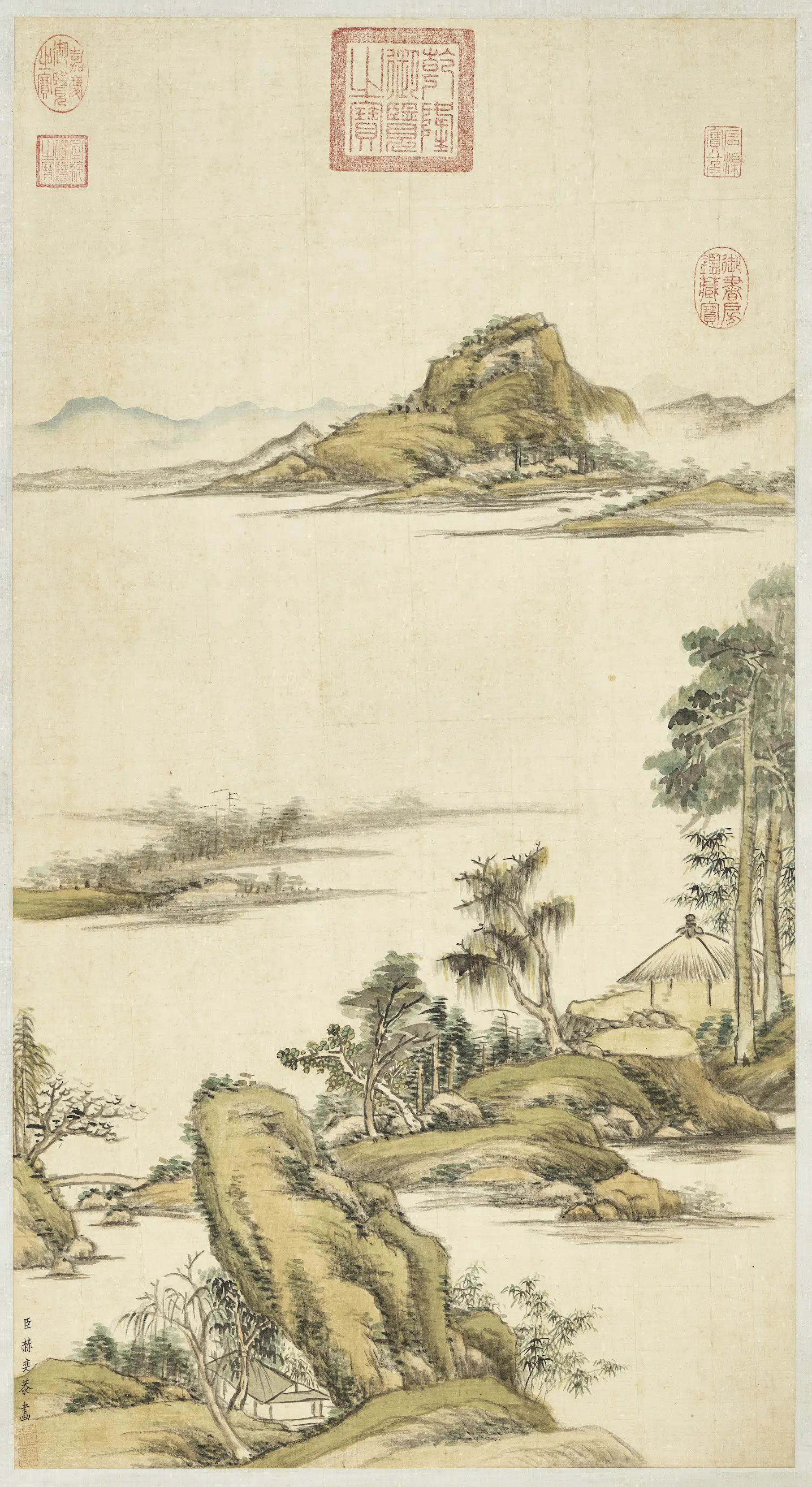 清代【赫奕】《画竹梧景图轴》