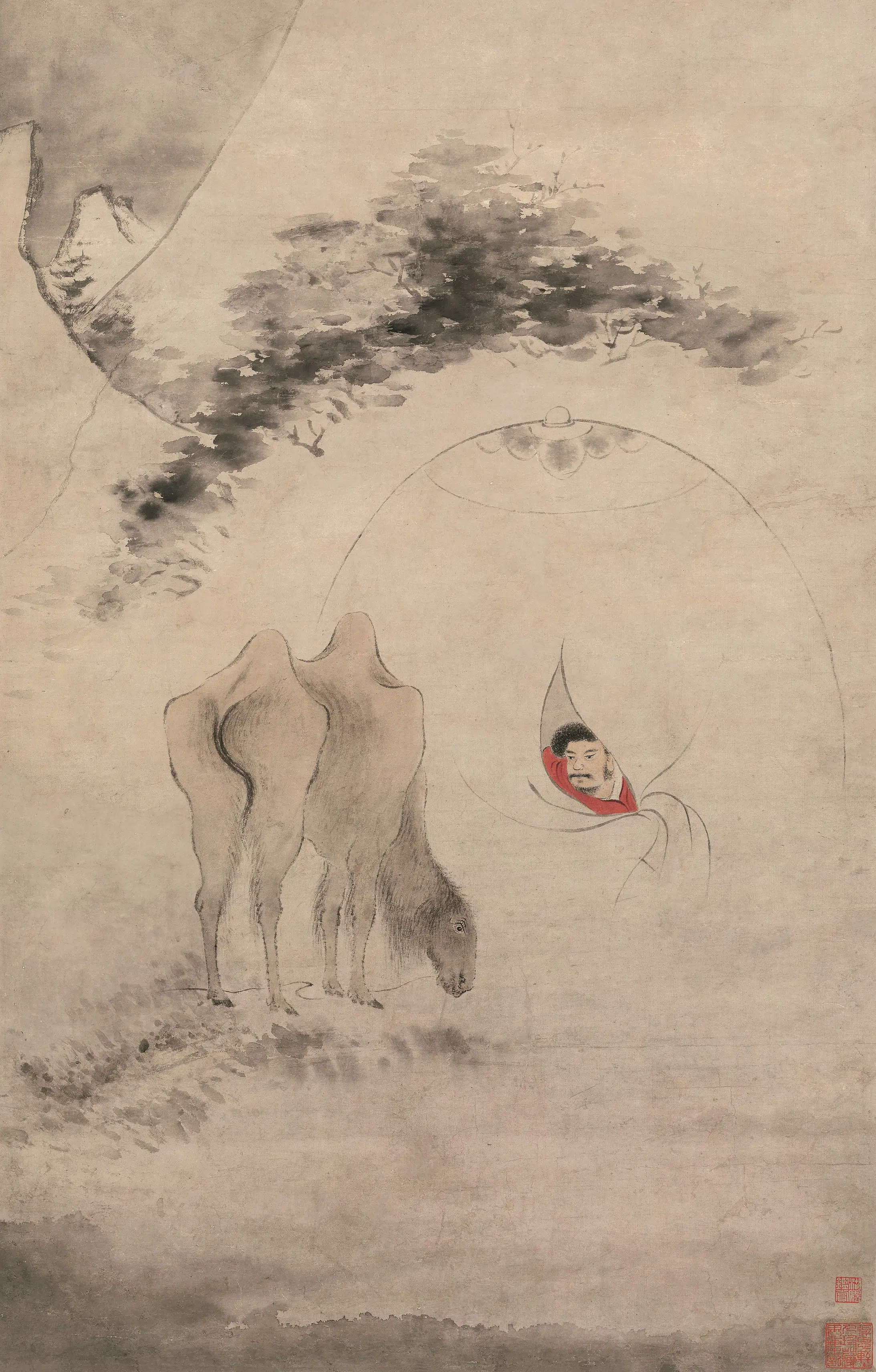 清代【华喦】《雪驼残雪图轴》
