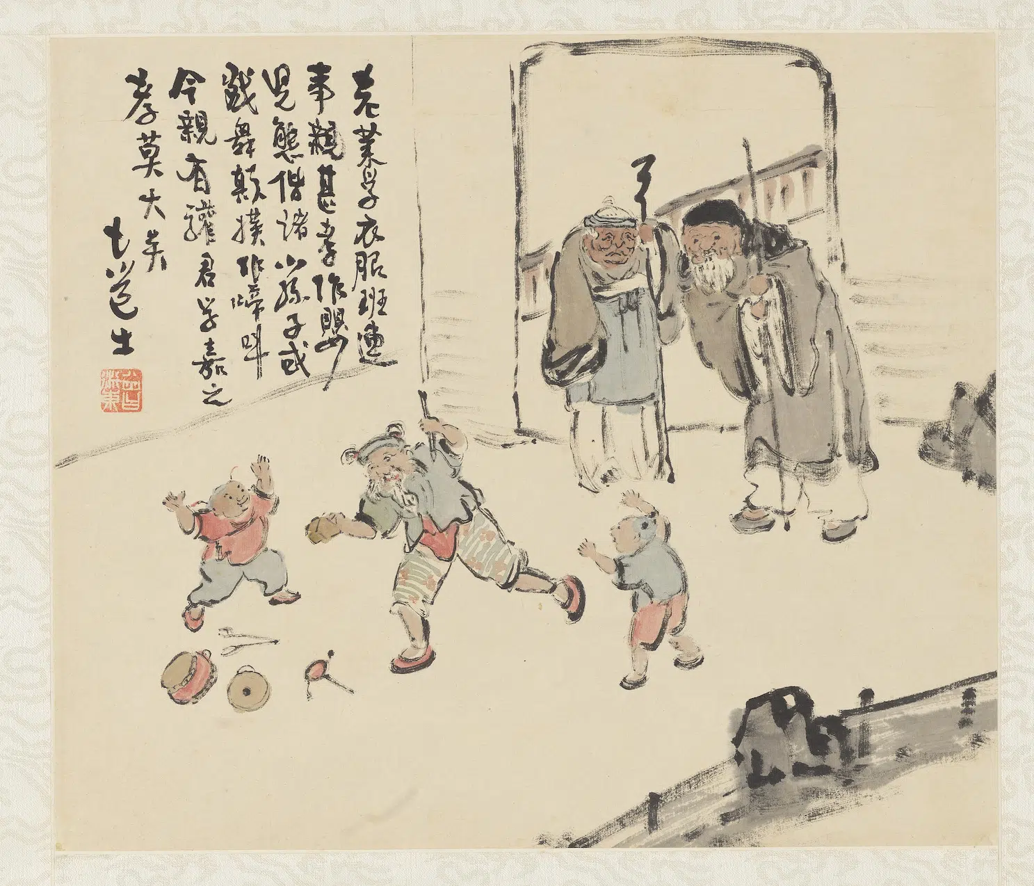 清代【曾衍东】《二十四孝八屏图轴-戏彩娱亲》