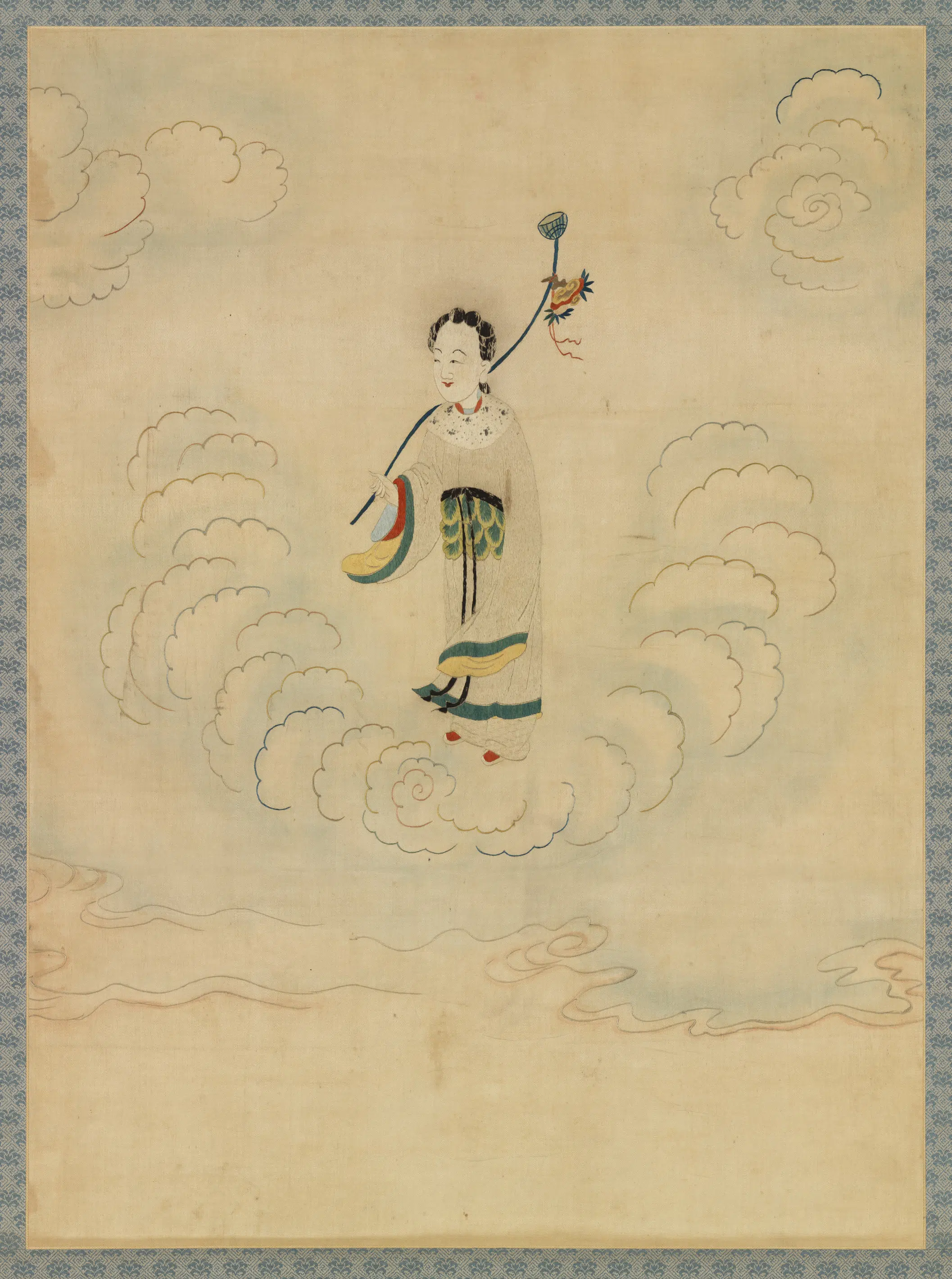 明朝《明顾绣八仙庆寿挂屏（四）何仙姑图轴》
