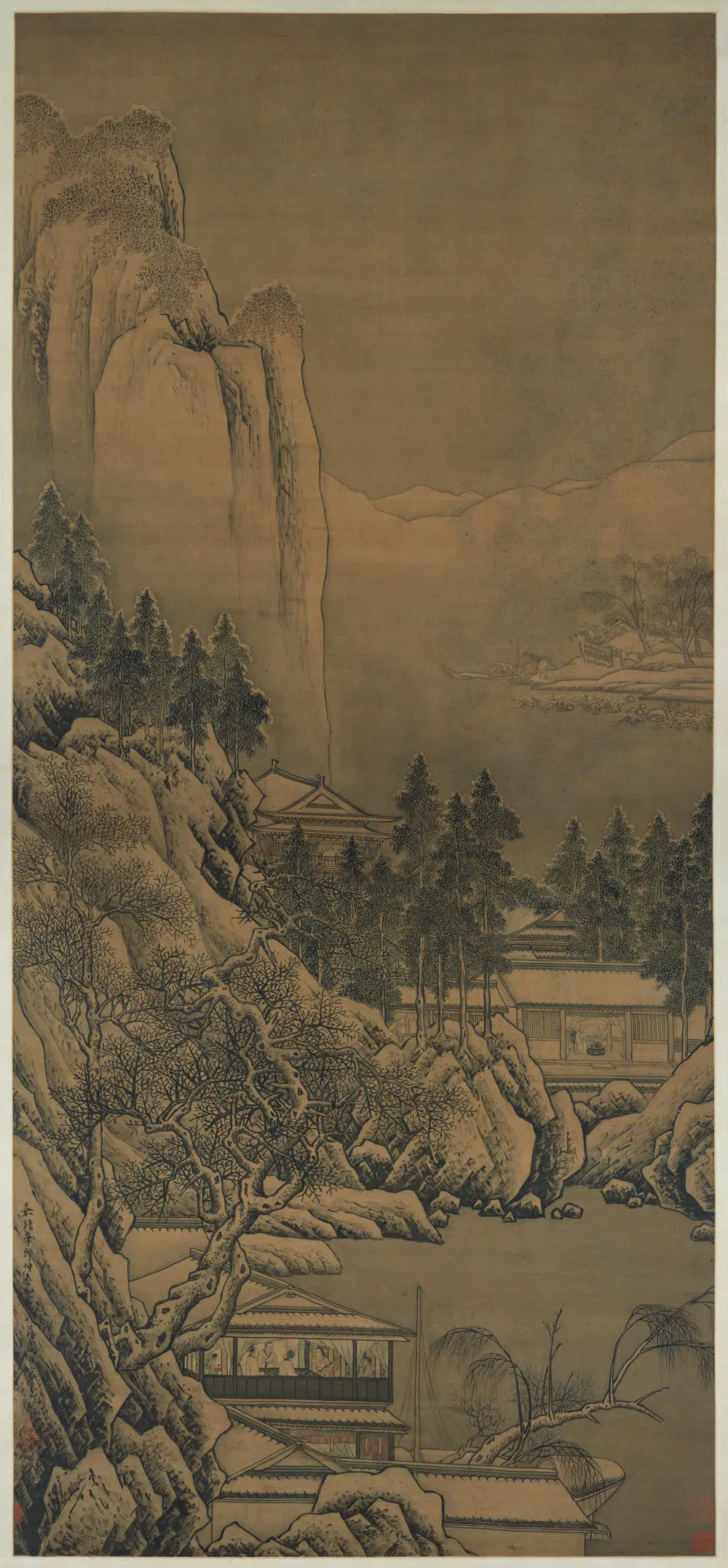 明朝【周臣】《雪景山水轴》