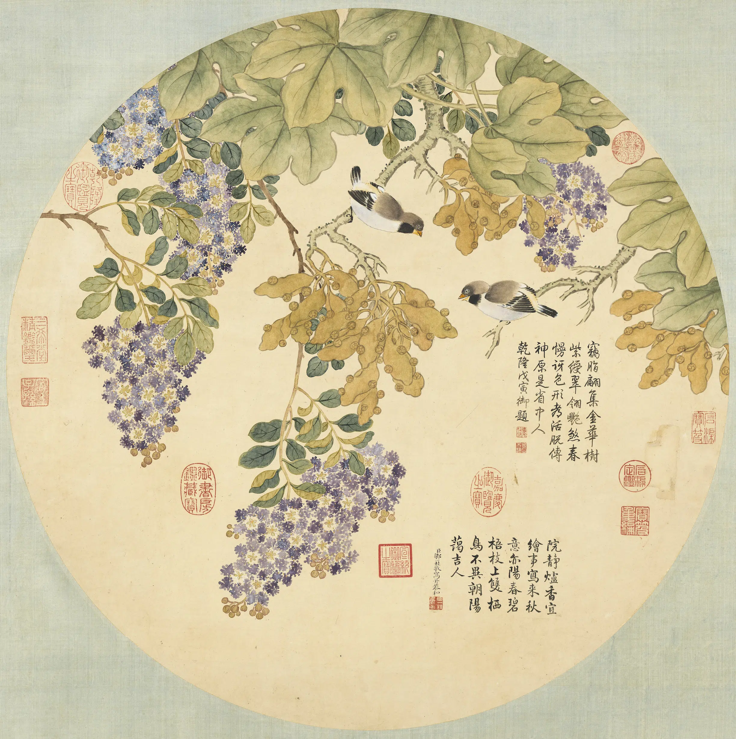 清代【邹一桂】《梧桐紫薇图轴》