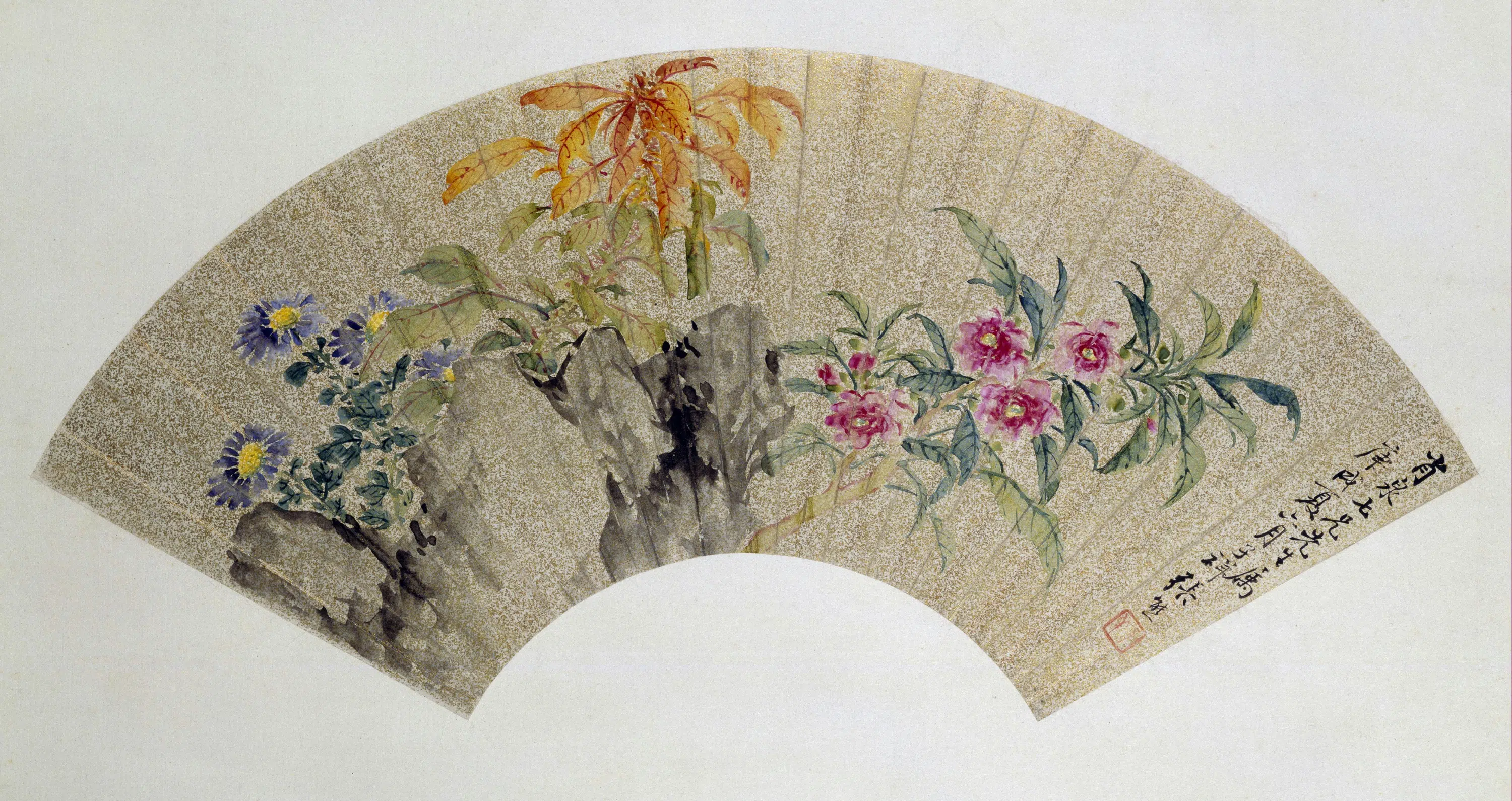 清代【张熊】《凤仙花图扇页》