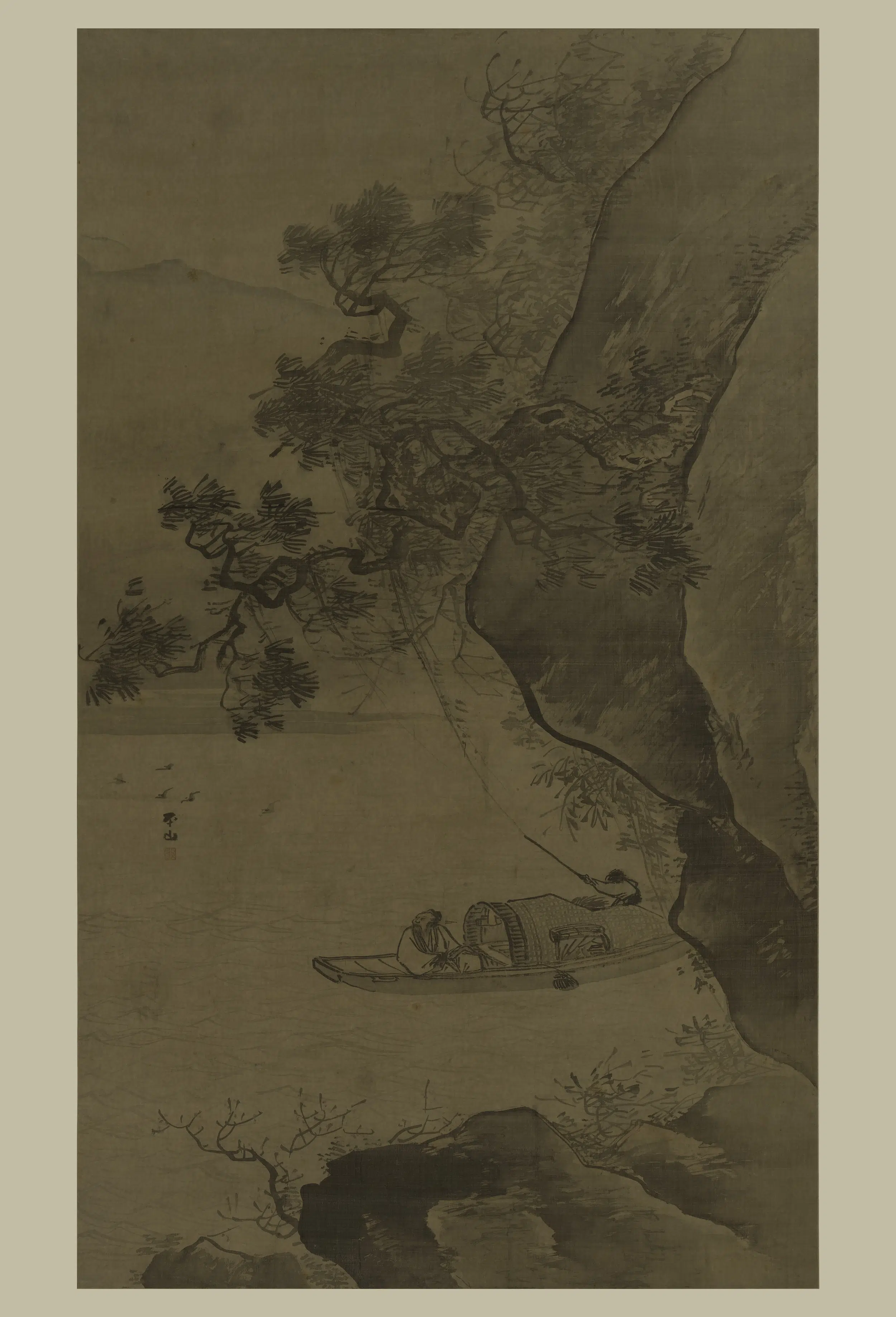 明朝【张路】《溪山泛艇图轴》 第1张