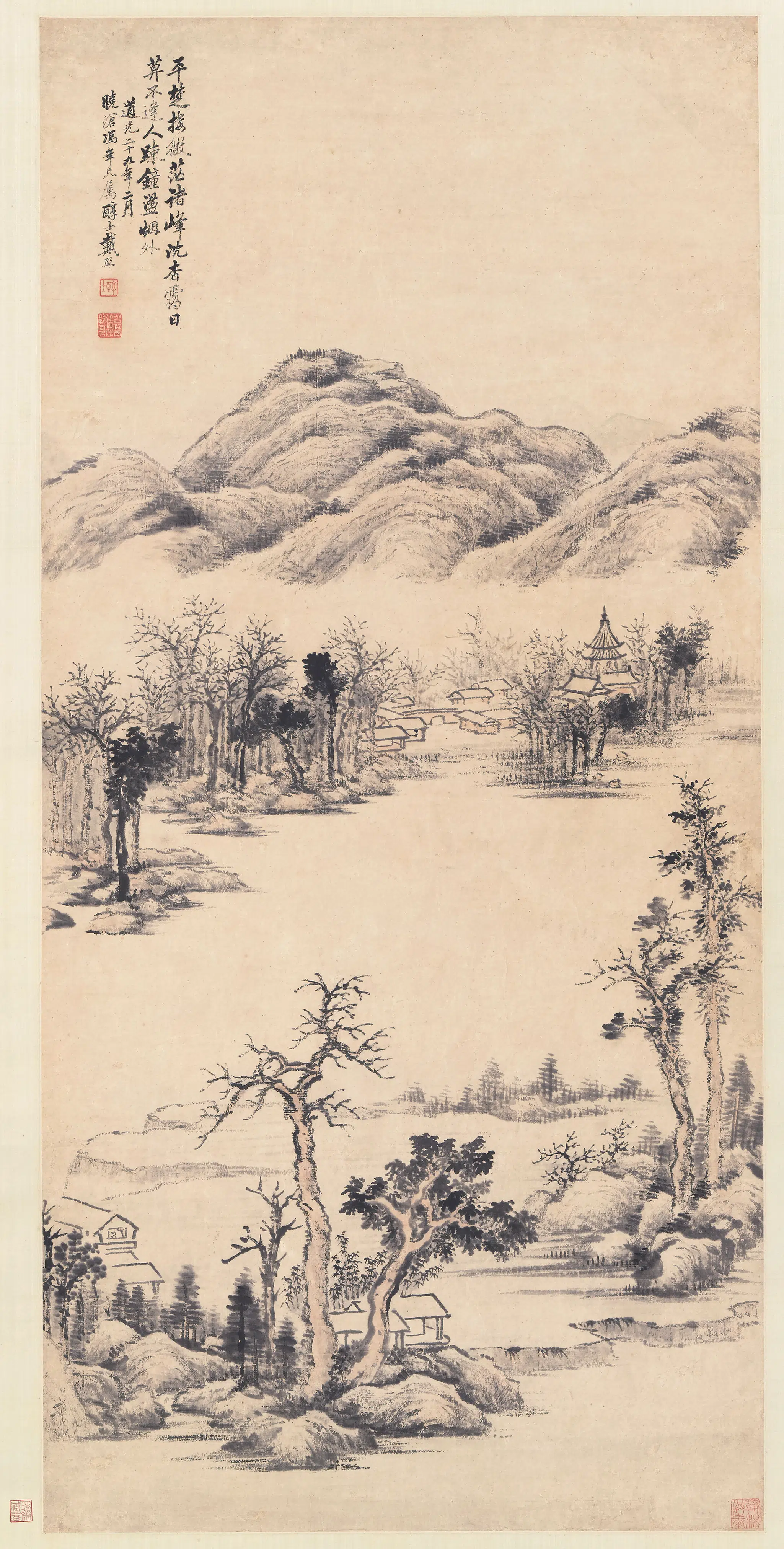 清代【戴熙】《杳霭疏钟图轴》