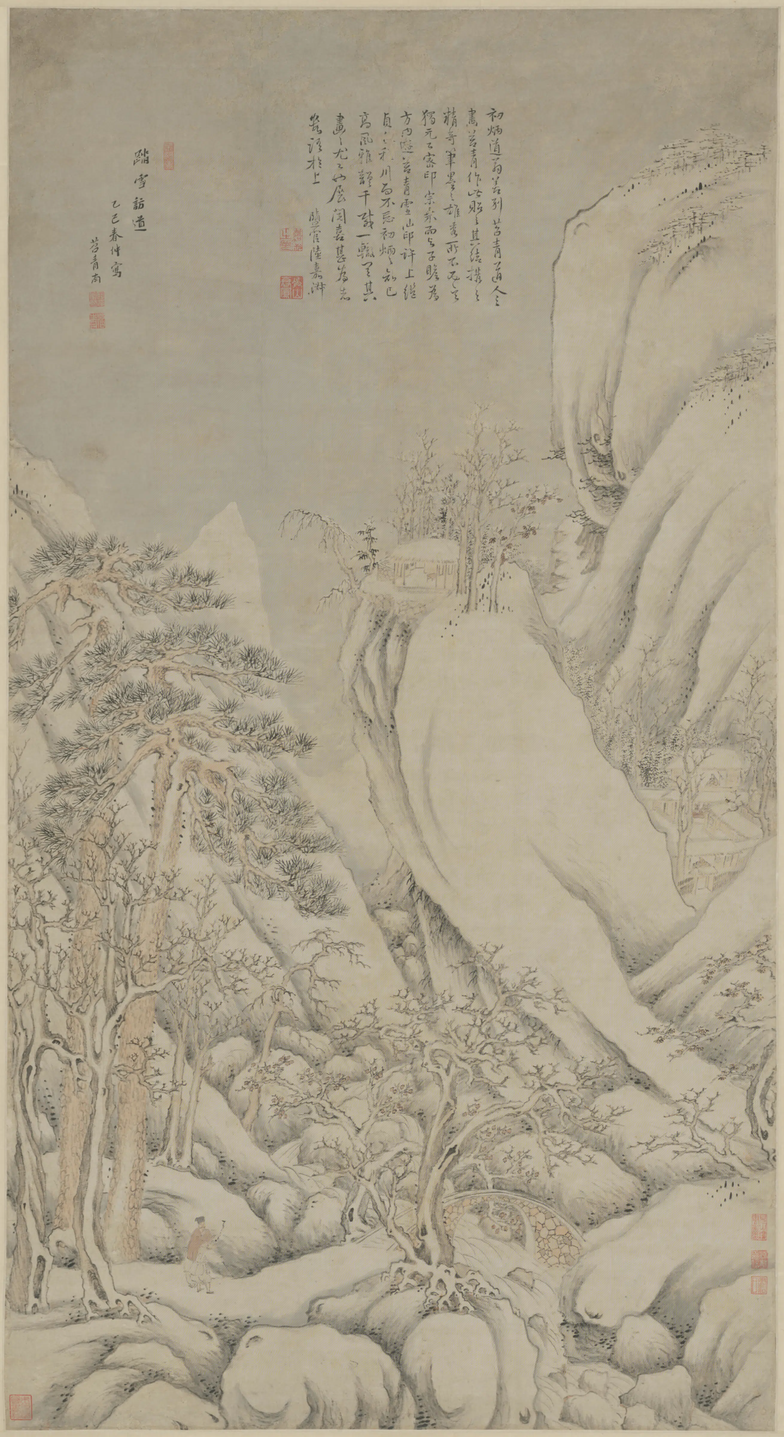 明朝【申浦】《踏雪访道图轴》