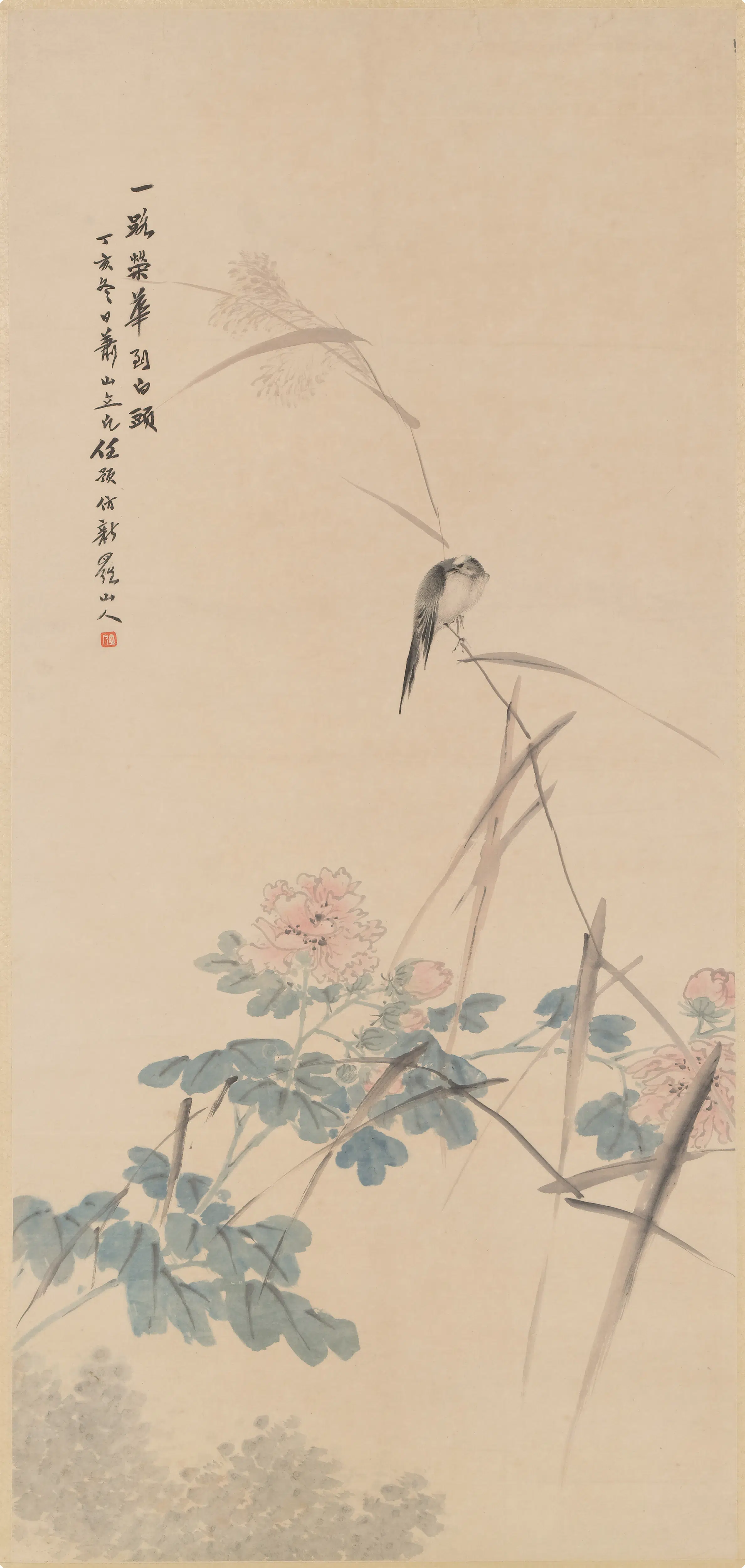 清代【任预】《芙蓉白头图轴》