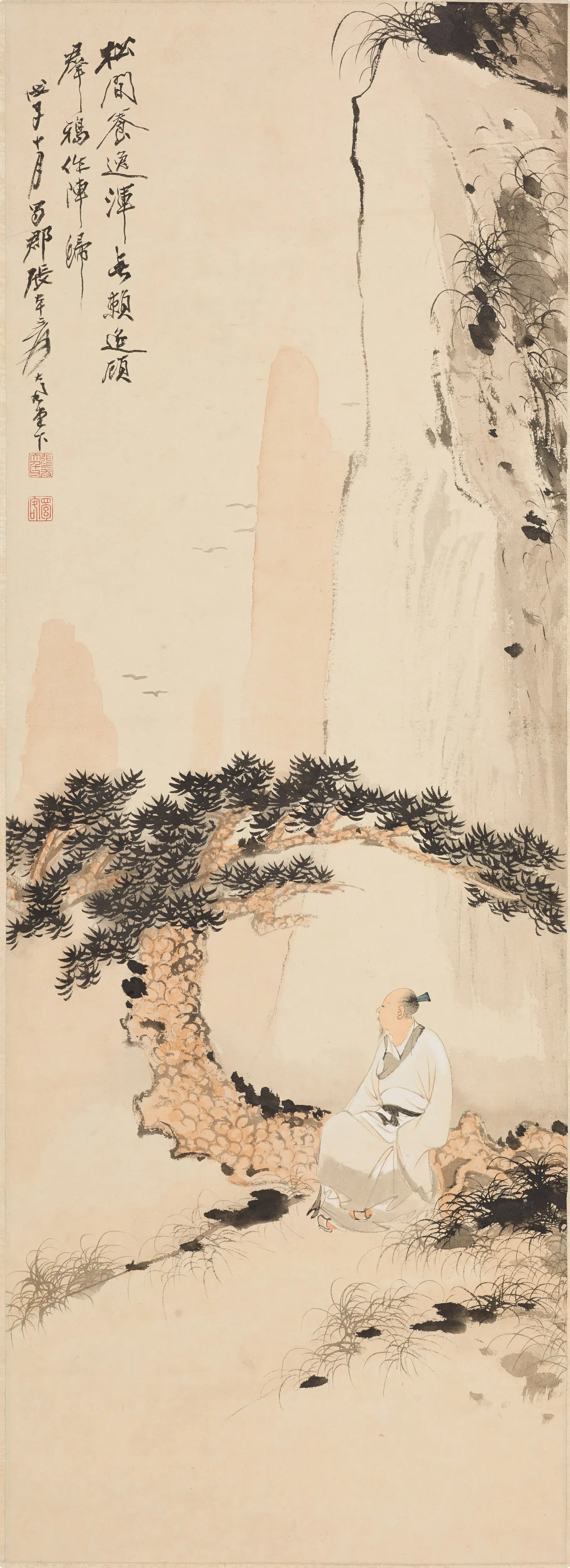 近现代【张大千】《松下高士图轴》