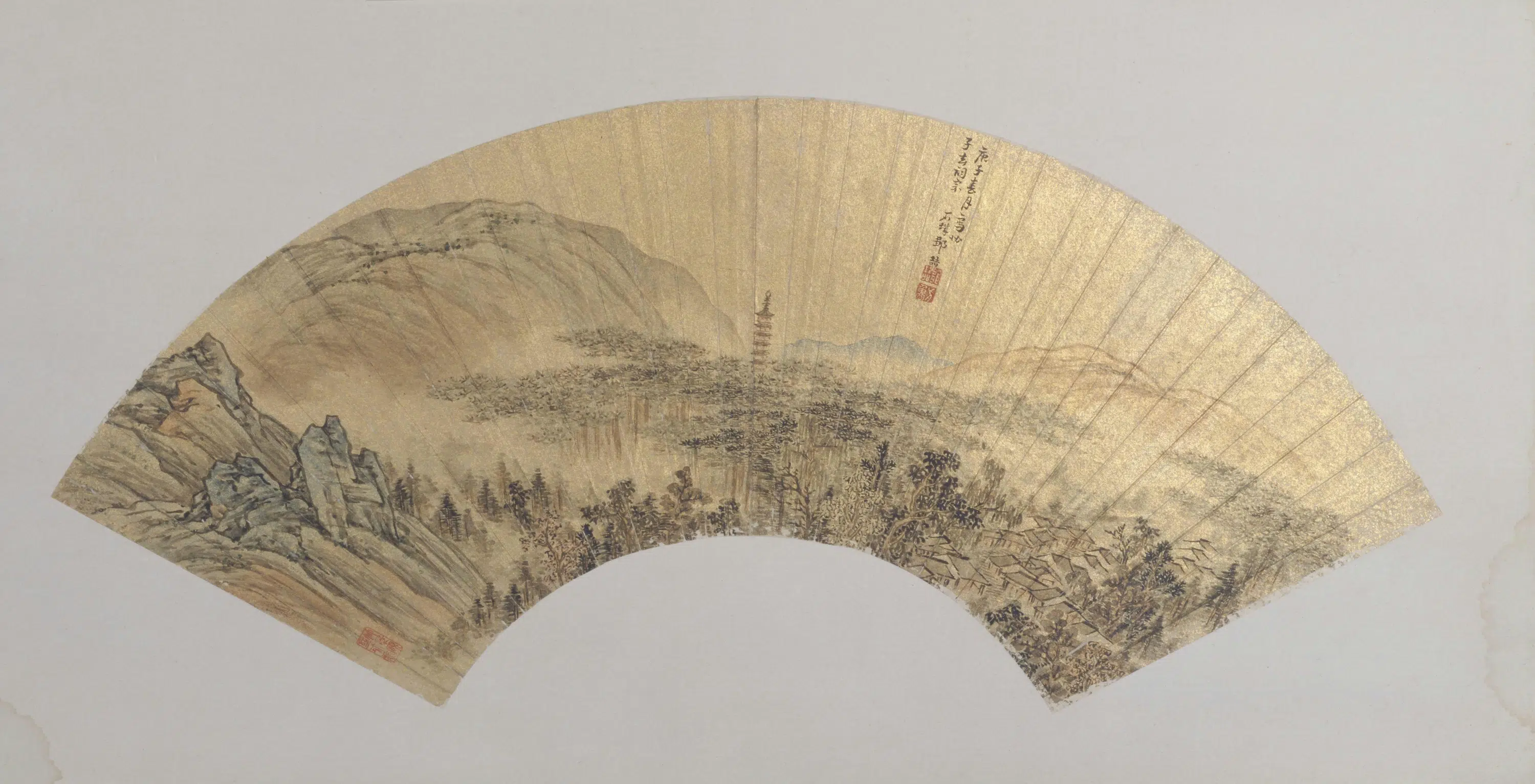 清代【邹喆】《山水图扇页》