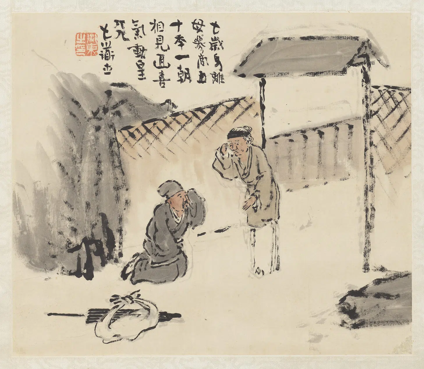 清代【曾衍东】《二十四孝八屏图轴-弃官寻母》