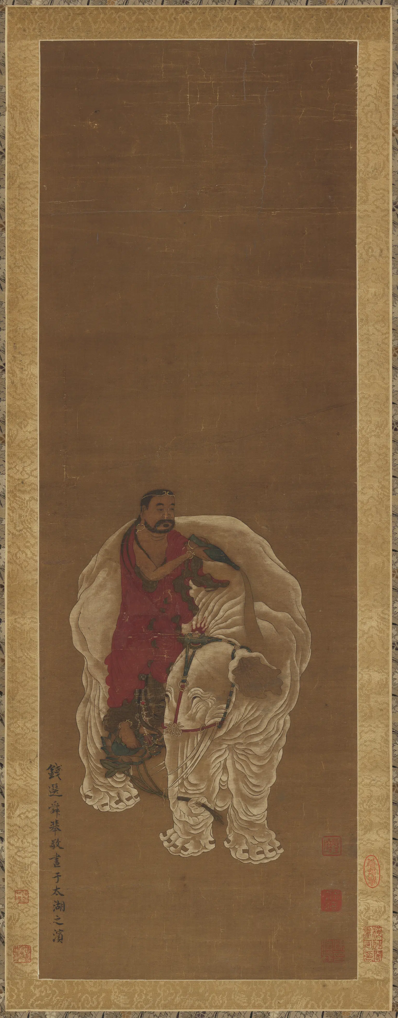 宋-元朝【钱选】《洗象图轴》