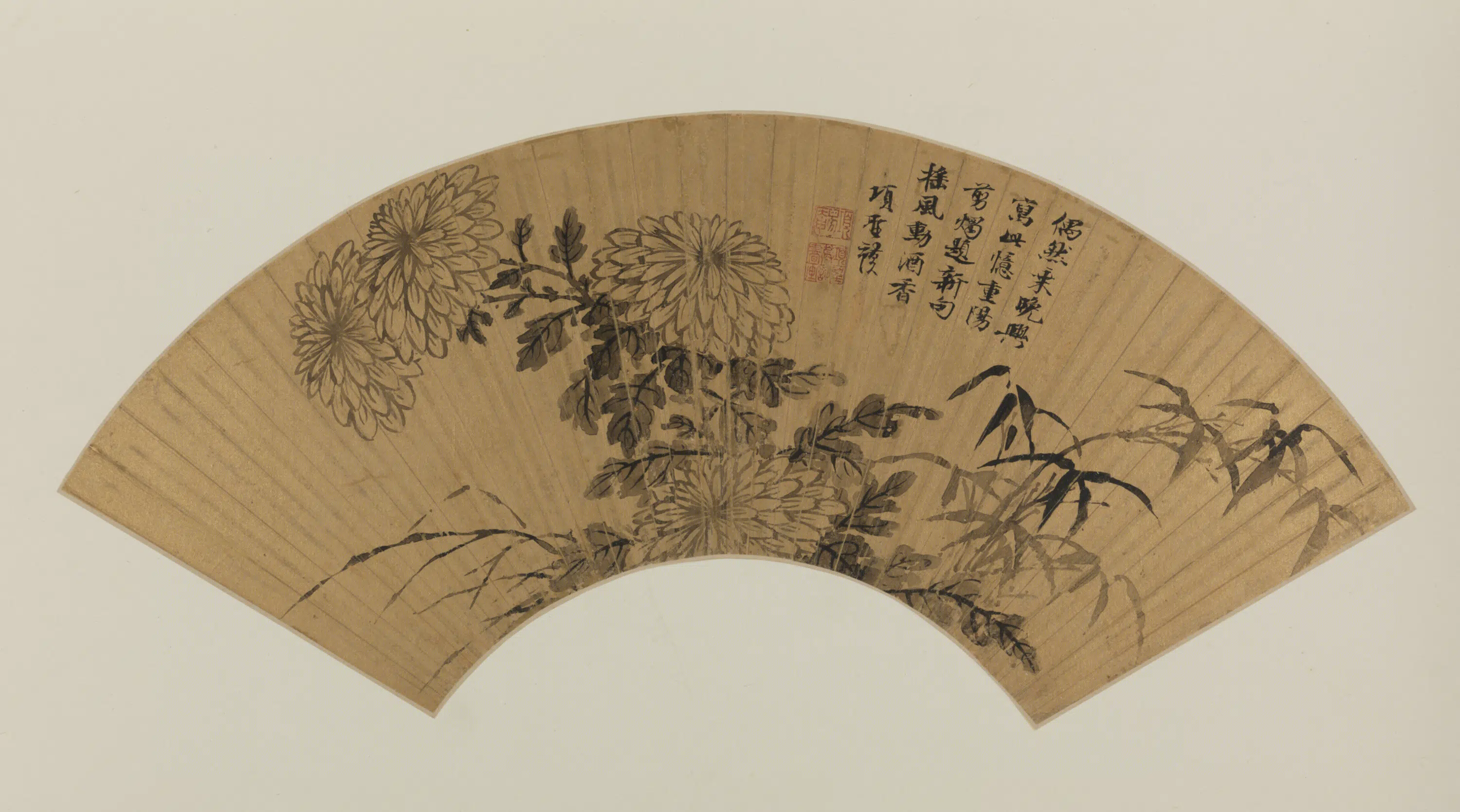 明朝【项圣谟】《竹菊扇》