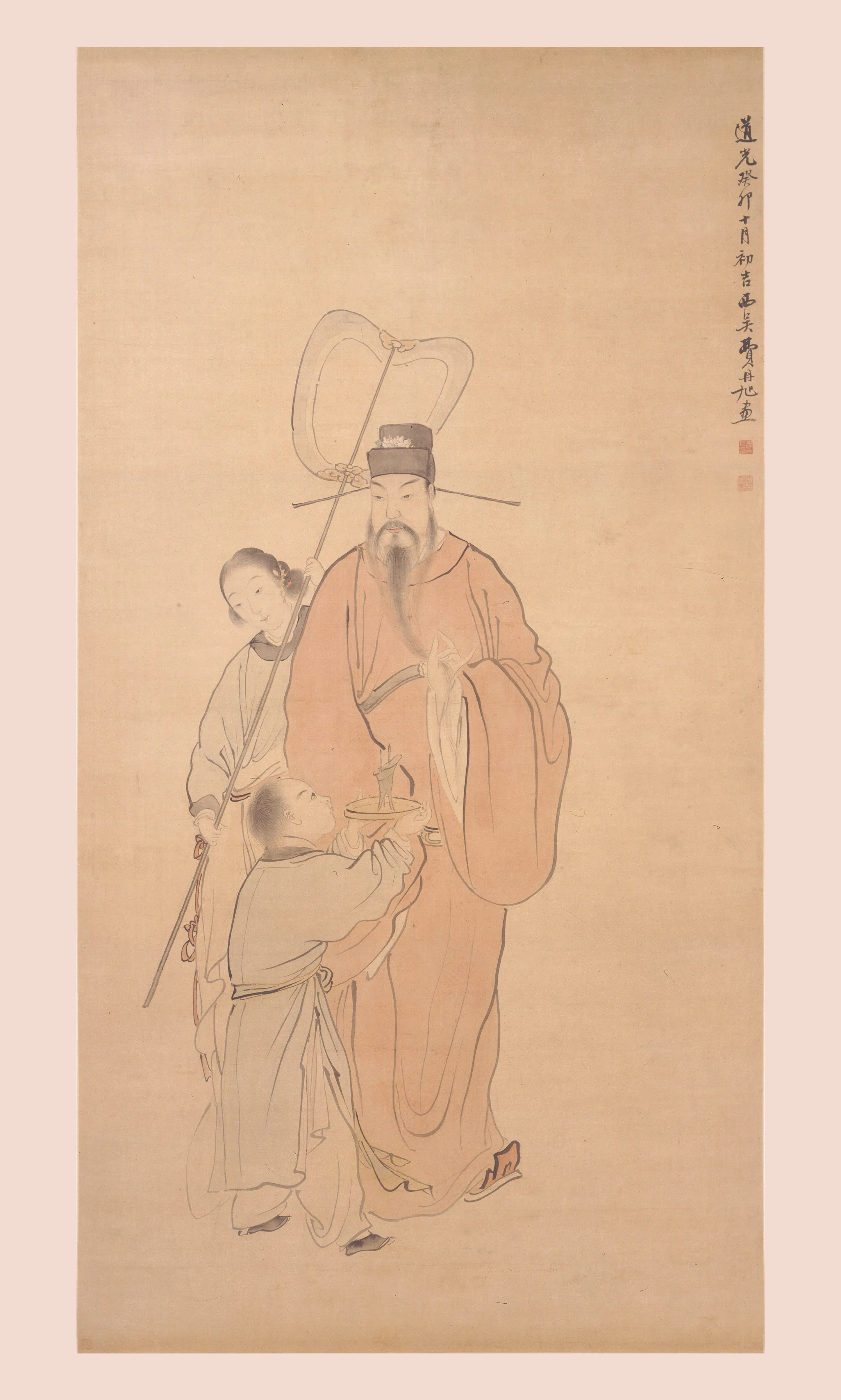 清代【费丹旭】《天官赐福图轴》