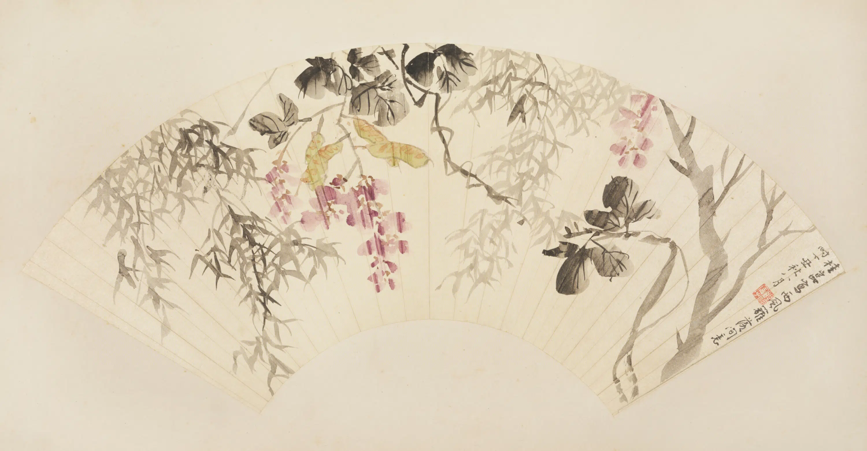 清代【张赐宁】《柳藤扇页》