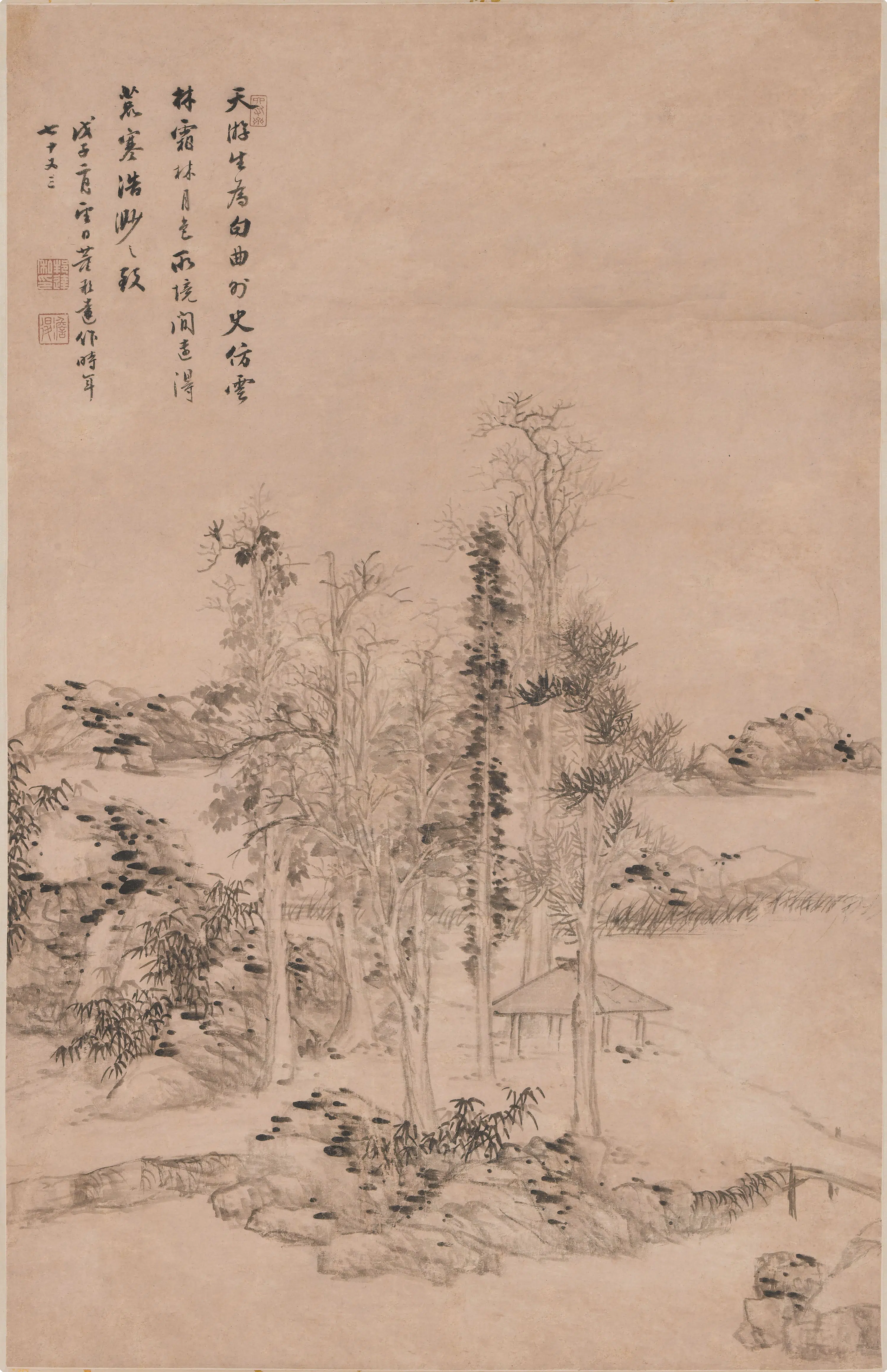 清代【董邦达】《霜林月色图轴》