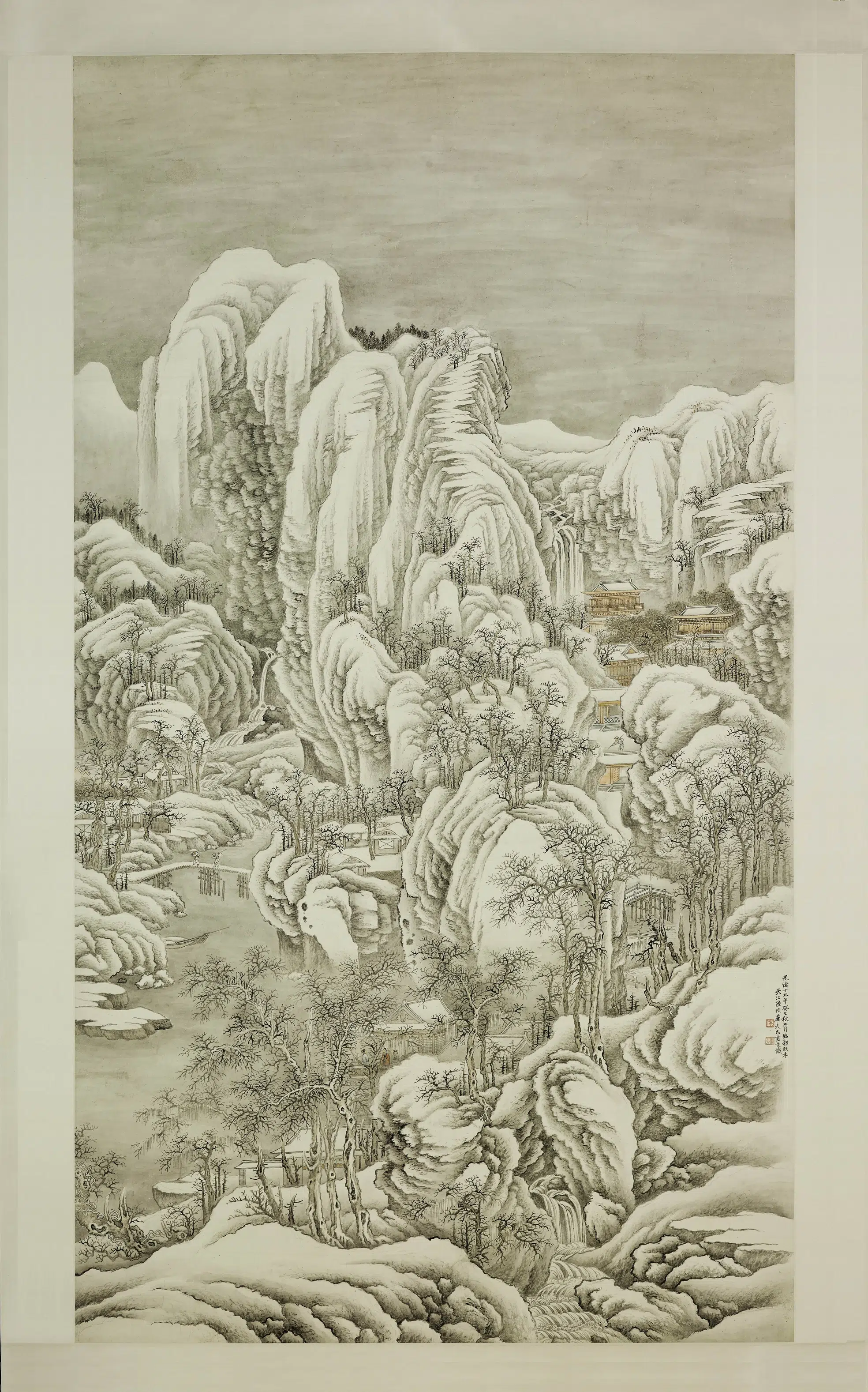 清代【陆恢】《临郭河阳谿山雪霁图轴》