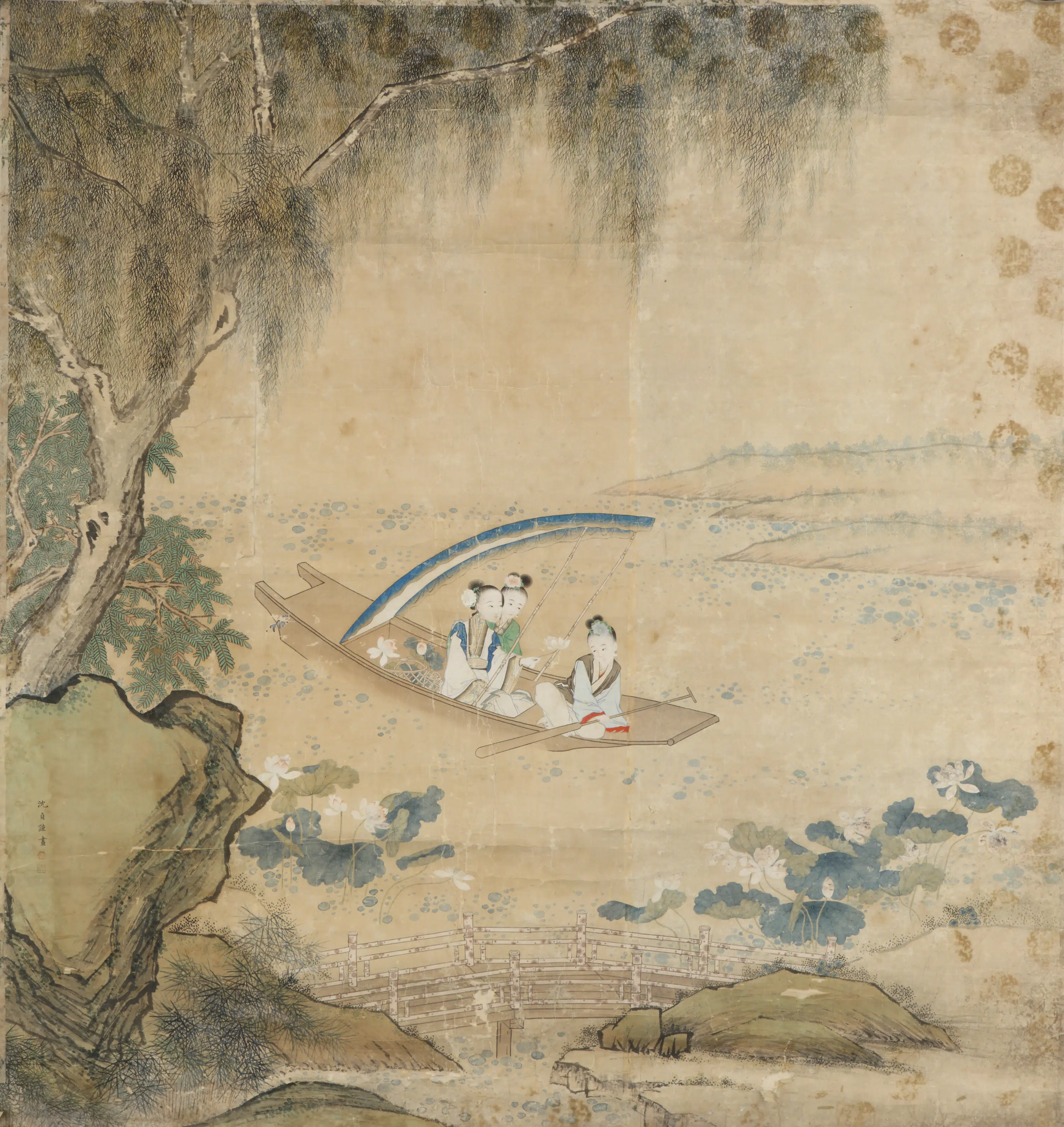 清代【沈贞】《采莲图轴》