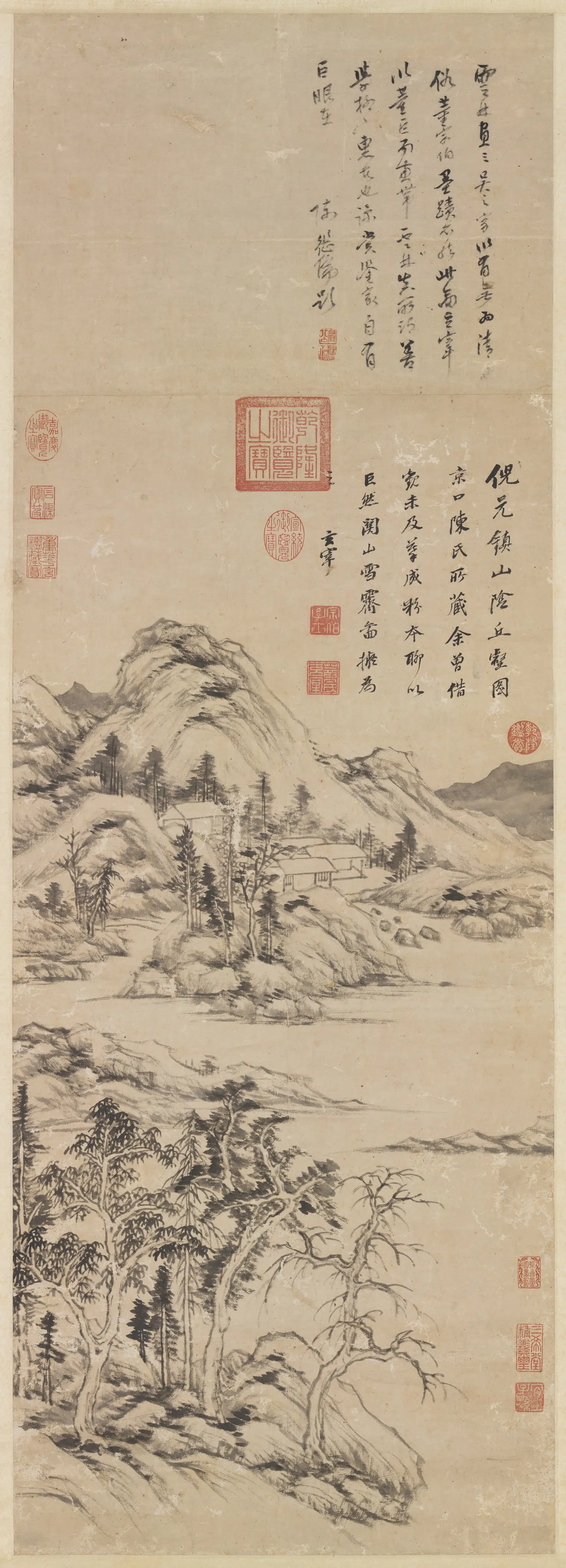 明代【董其昌】《仿倪瓒山阴丘壑图轴》