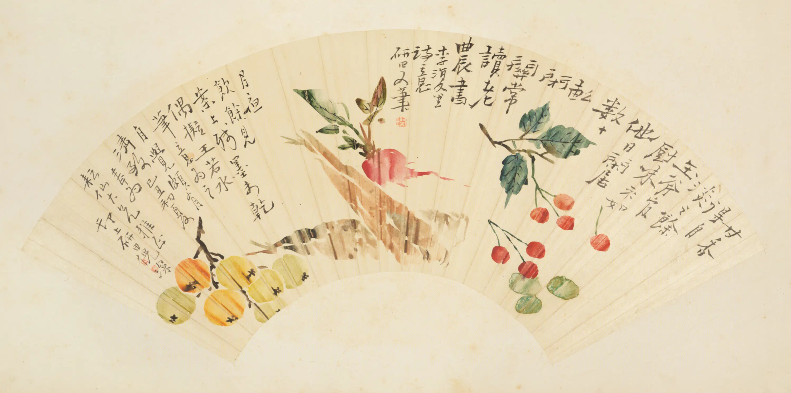 清代【倪燦】《蔬果图扇面》