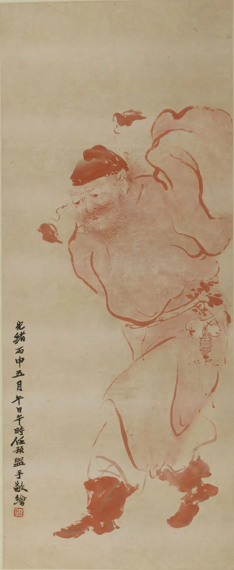 近现代【任预】《朱色钟馗轴》